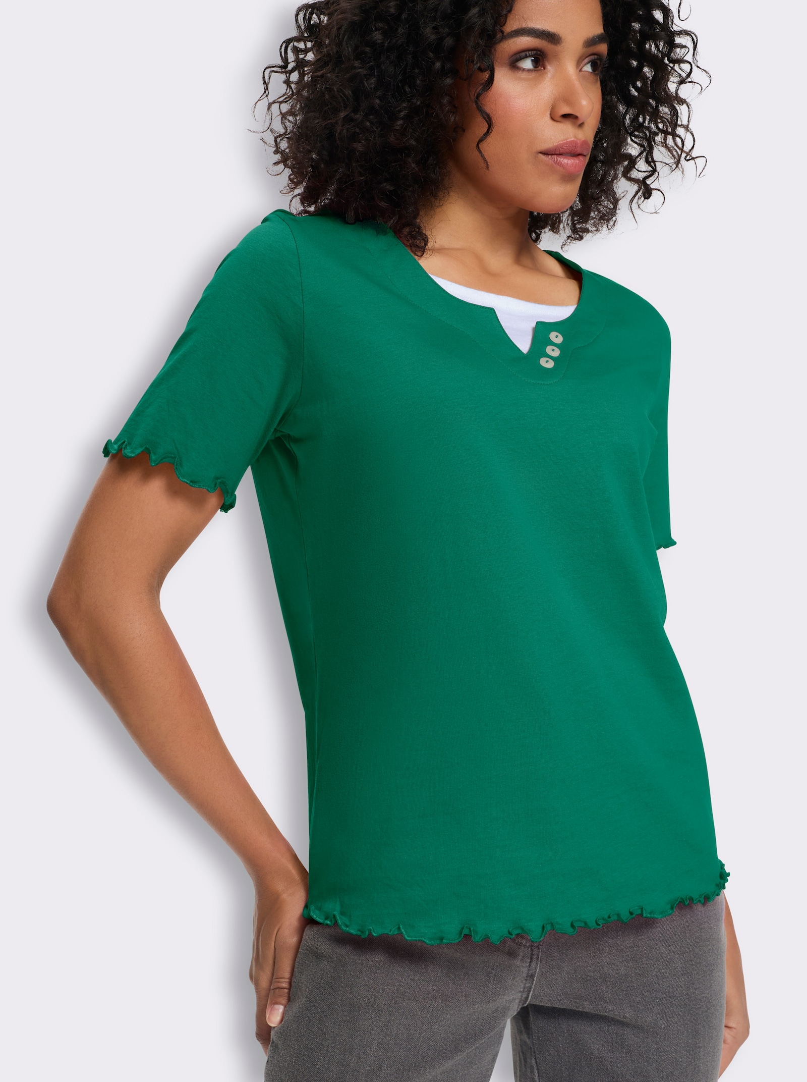 2-in-1-Shirt mit gewellten Abschlüssen - grün-weiß