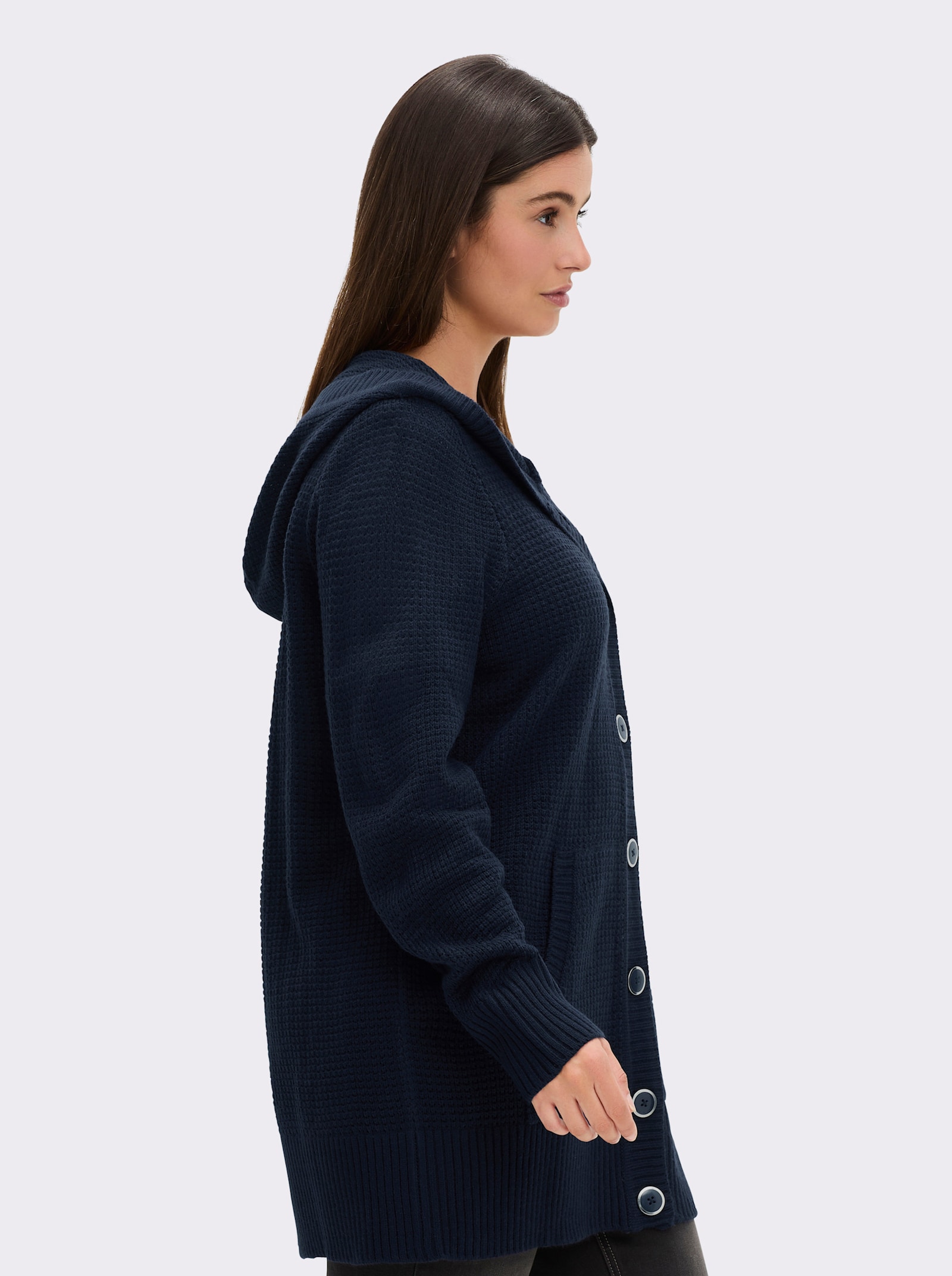 Kapuzenstrickjacke mit Känguru-Taschen - marine