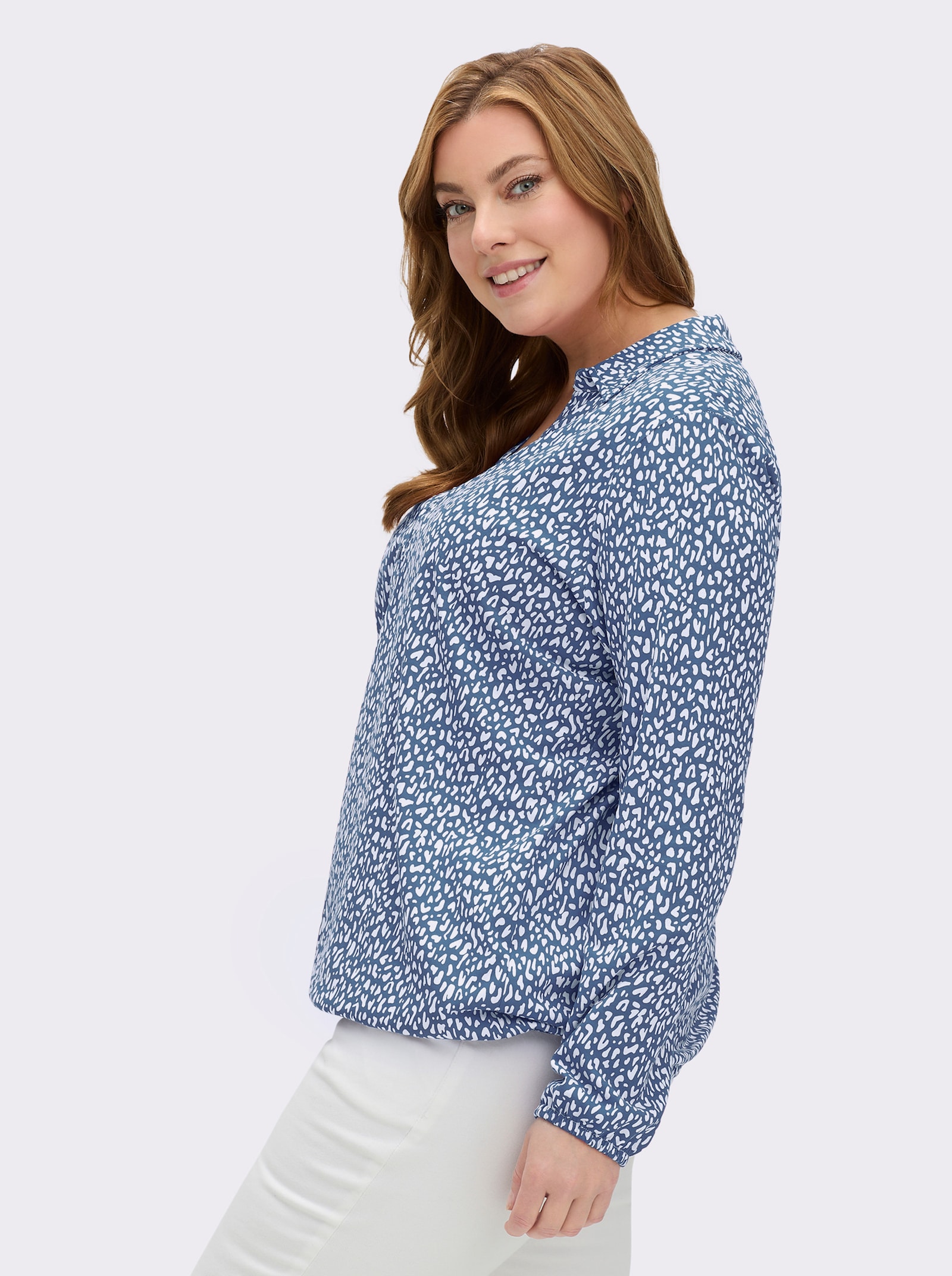 Langarmshirt mit Gummibündchen, bedruckt - jeansblau-weiß-bedruckt