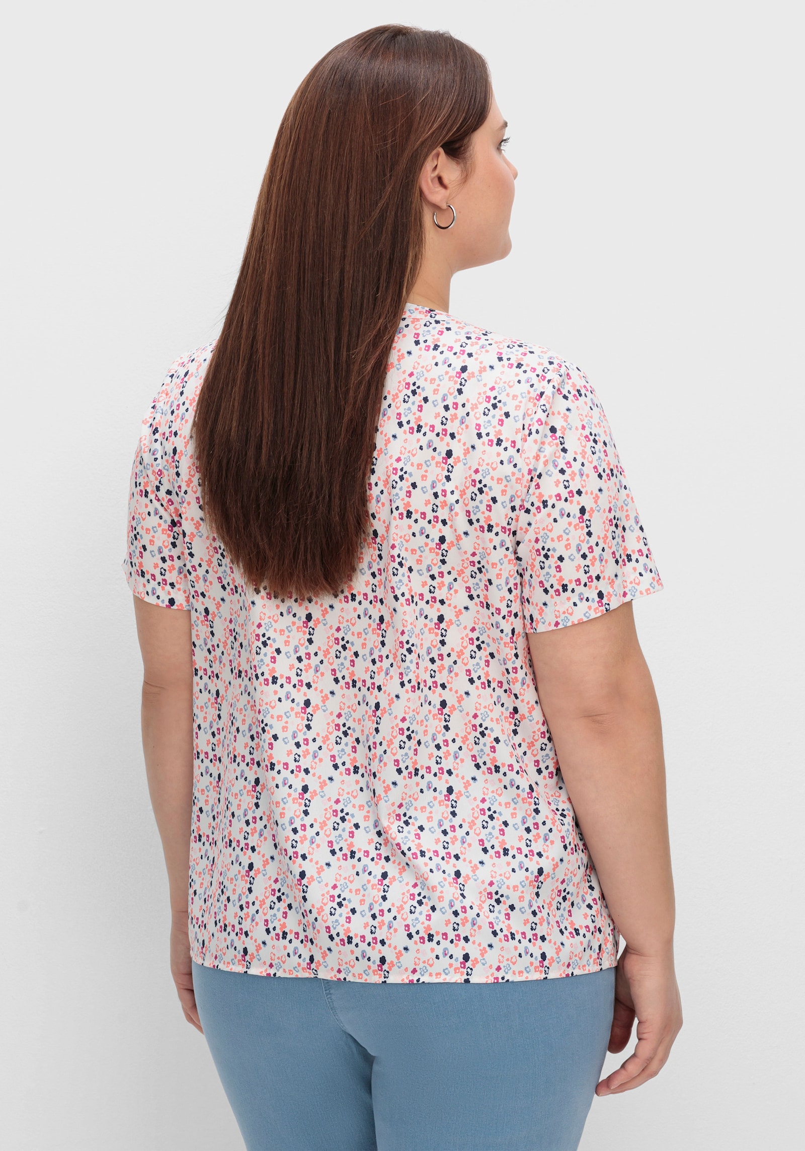 Schlupfbluse im Minimal-Muster - weiß-koralle-bedruckt