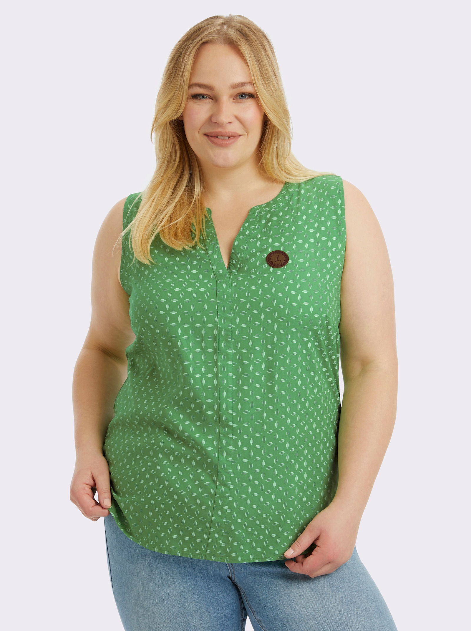 Blusentop mit Blende im Vorderteil - apfel-weiß-bedruckt