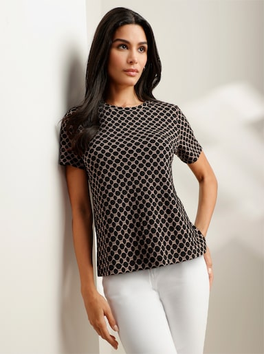 heine T-Shirt im Jacquard-Dessin - schwarz-taupe-gemustert