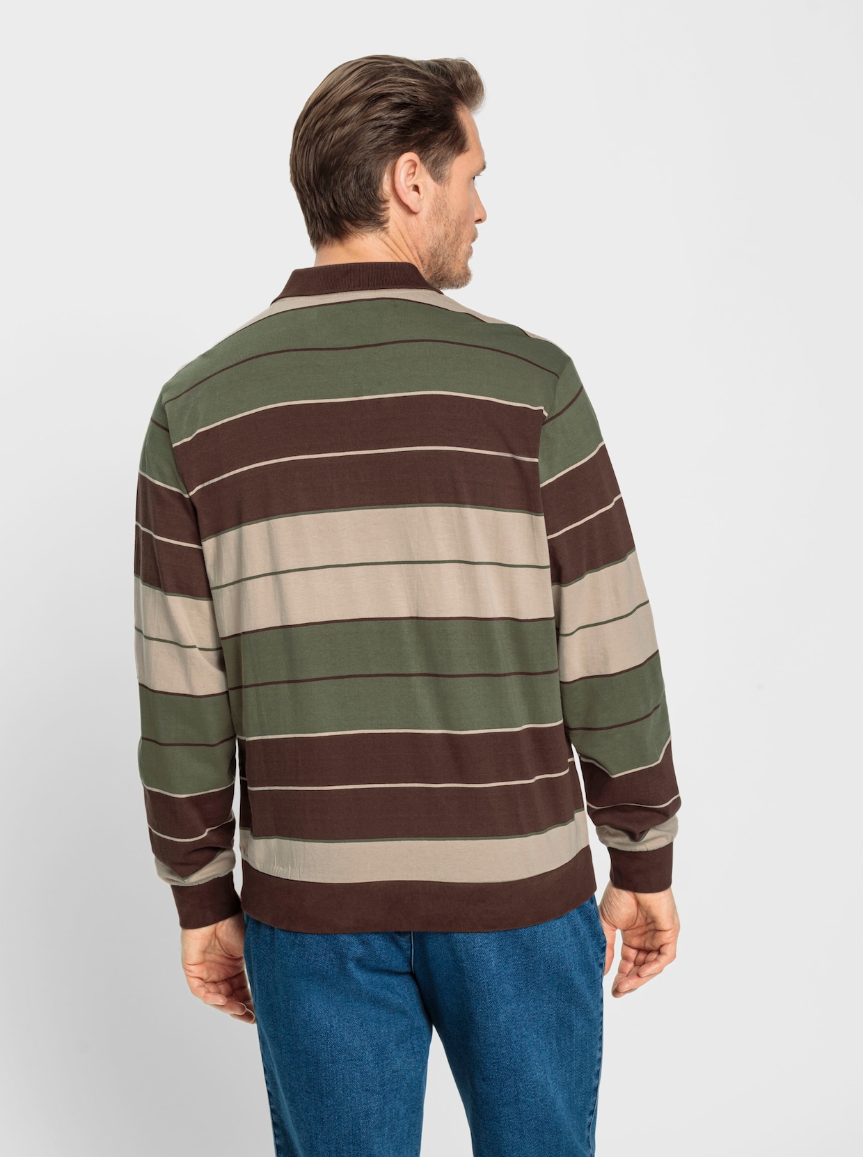 Marco Donati Poloshirt met lange mouwen - choco gestreept