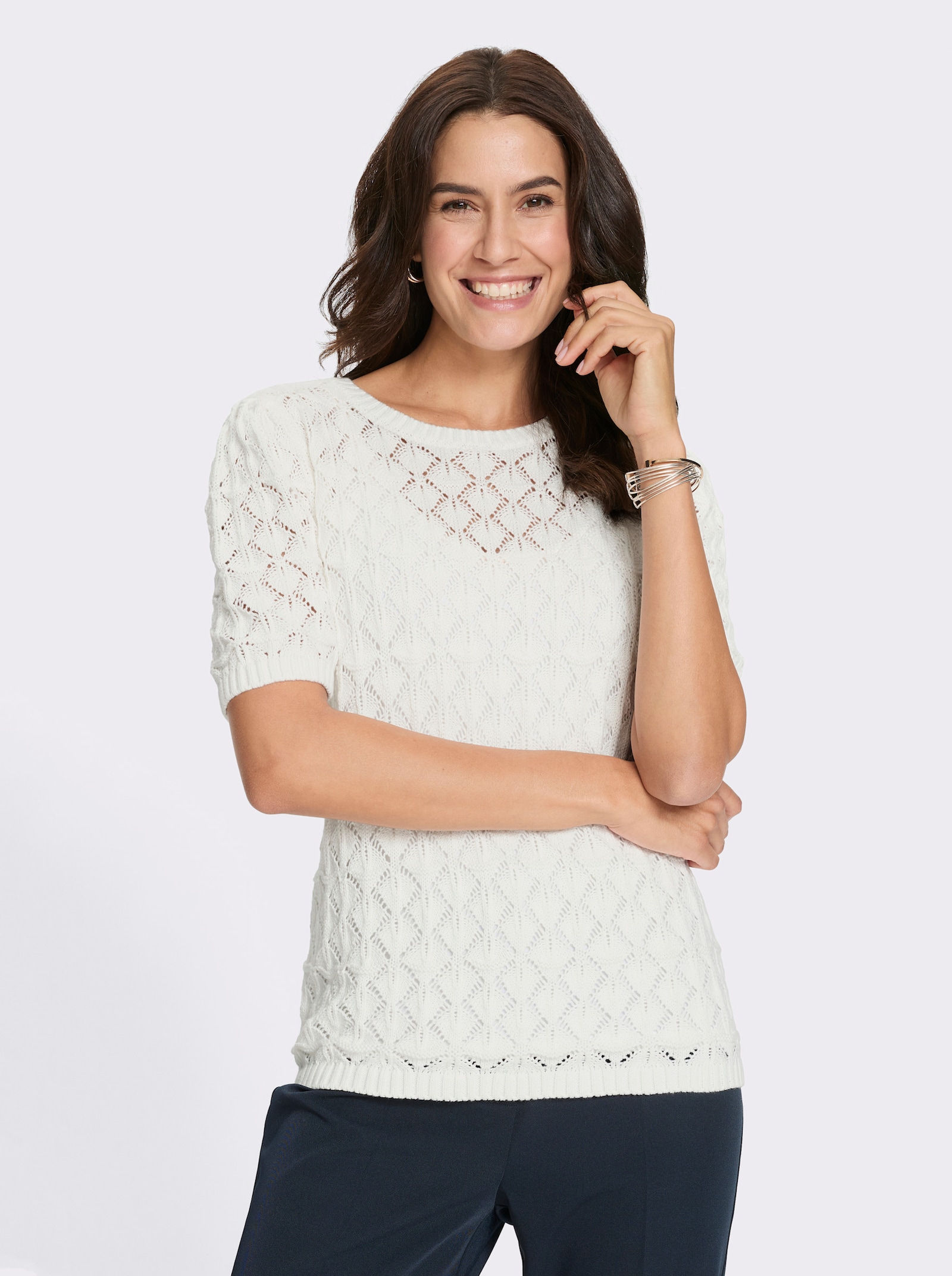 Baumwollpullover mit Faltendetails - ecru