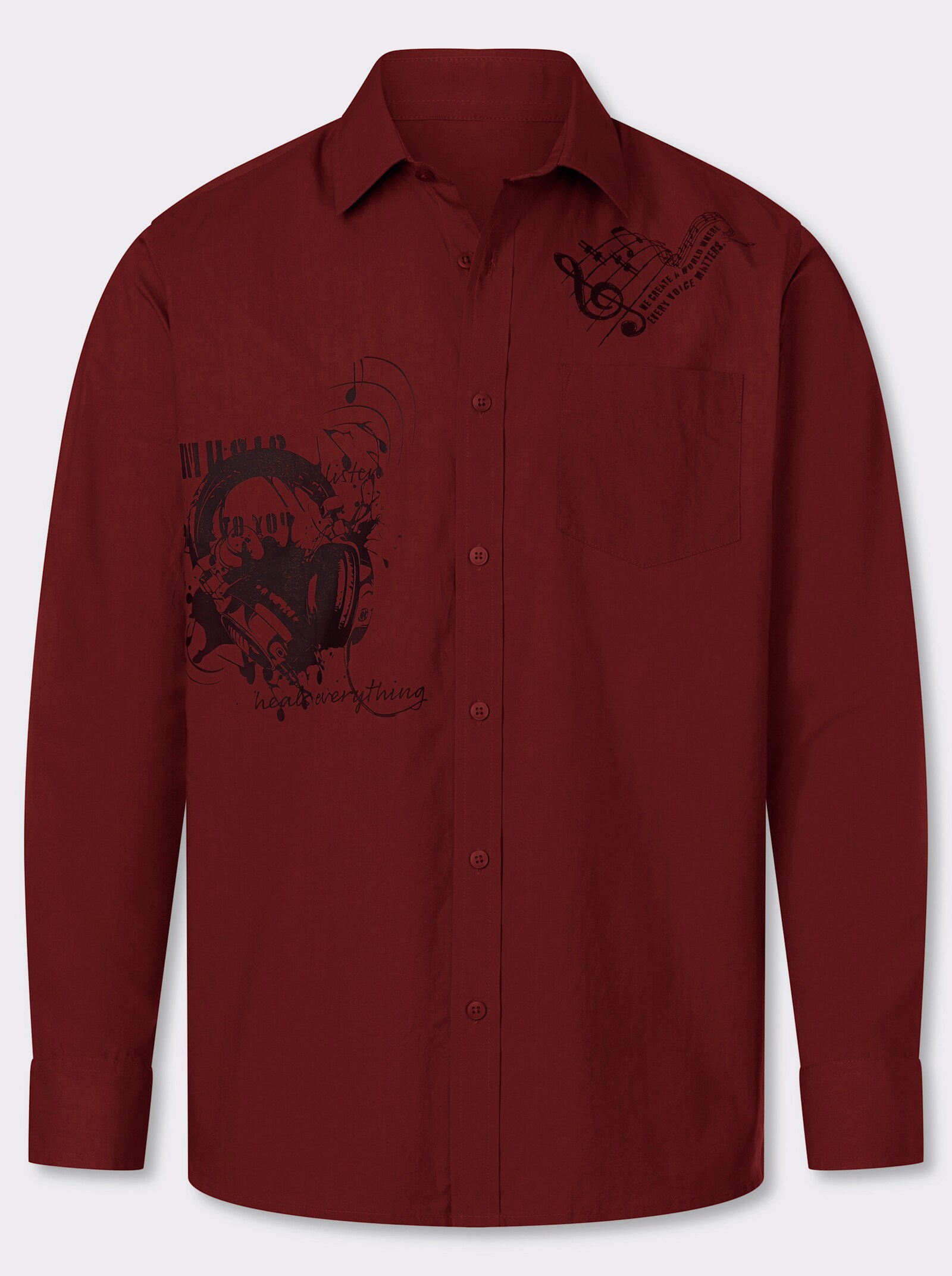 Catamaran Langarmhemd mit platzierten Prints, Baumwolle - dunkelrot-bedruckt