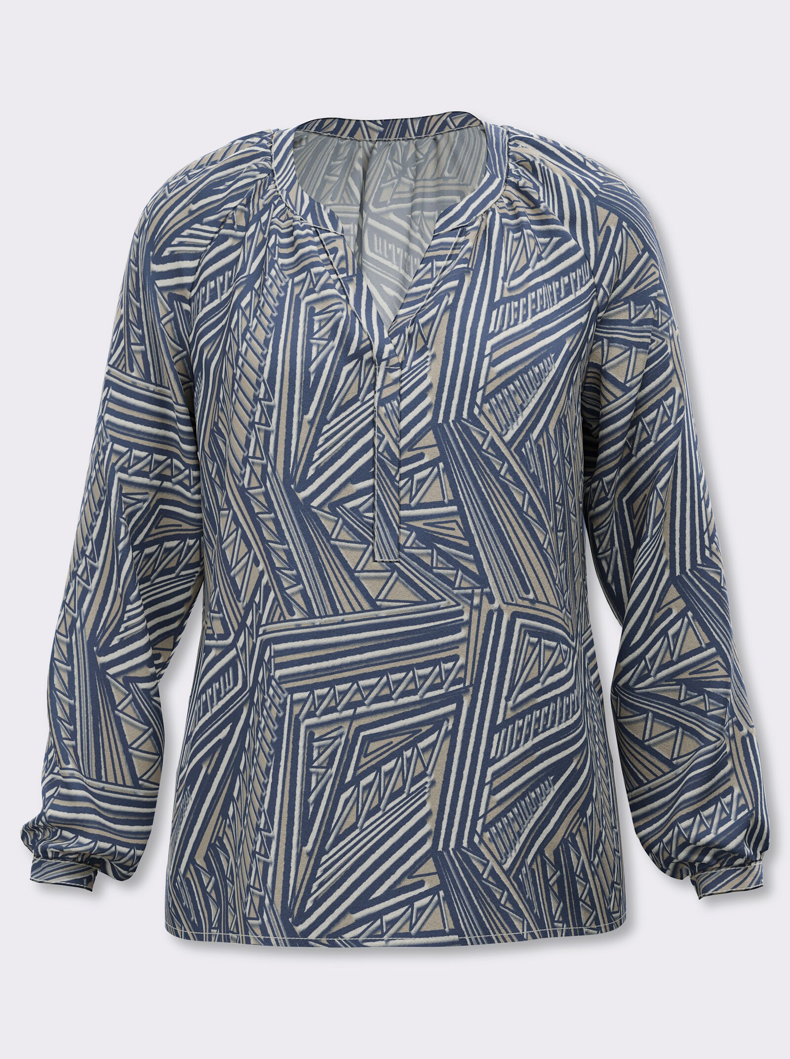 heine Druckbluse mit Grafik-Dessin - rauchblau-beige-bedruckt