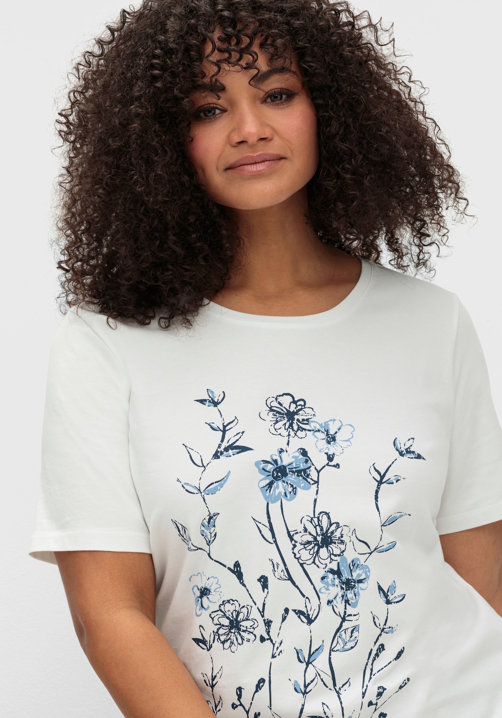 Print-Shirt mit Gummizug am Saum - weiß-bedruckt