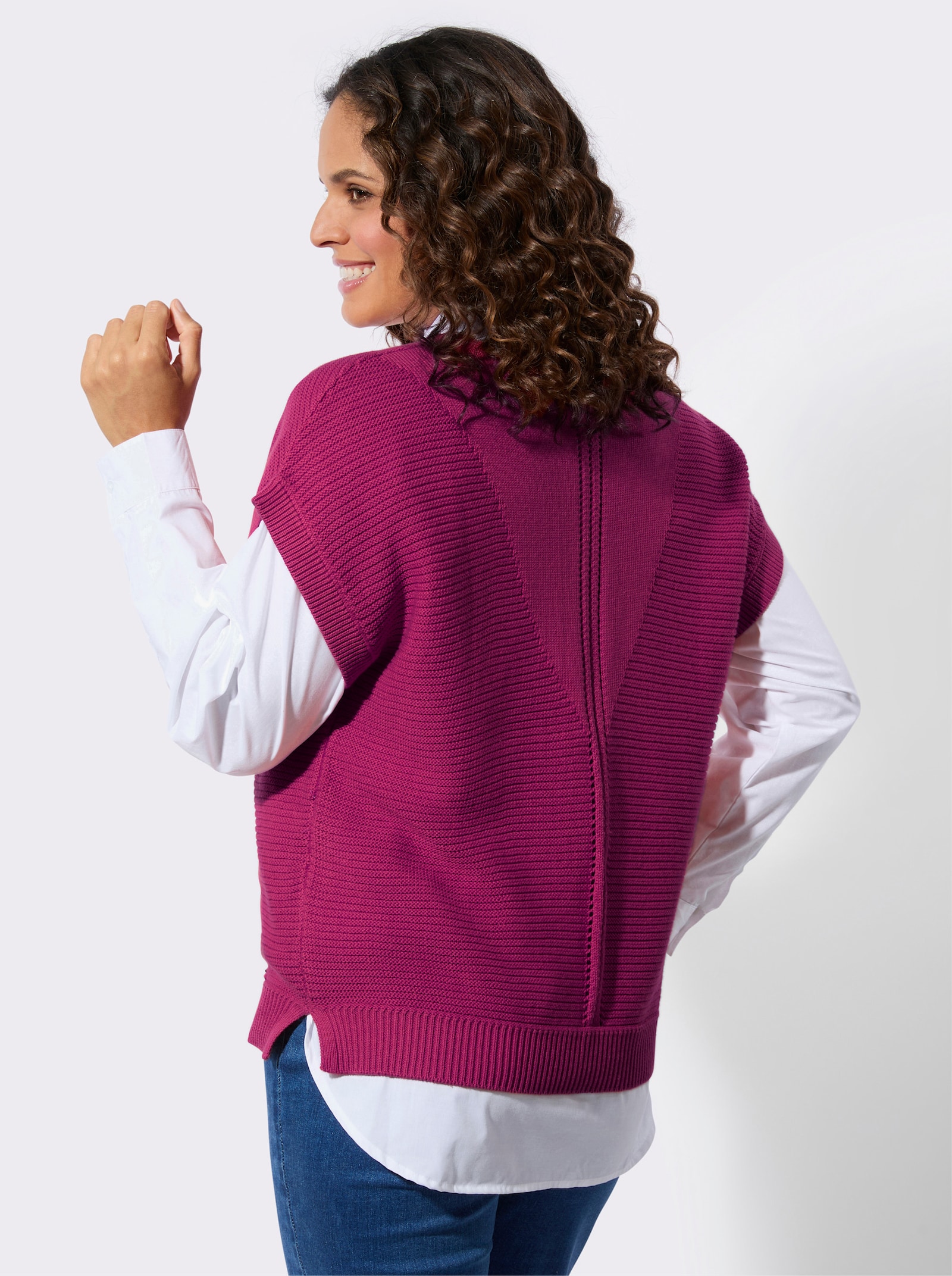 Pullunder im Ajour-Strickmuster-Mix - magenta