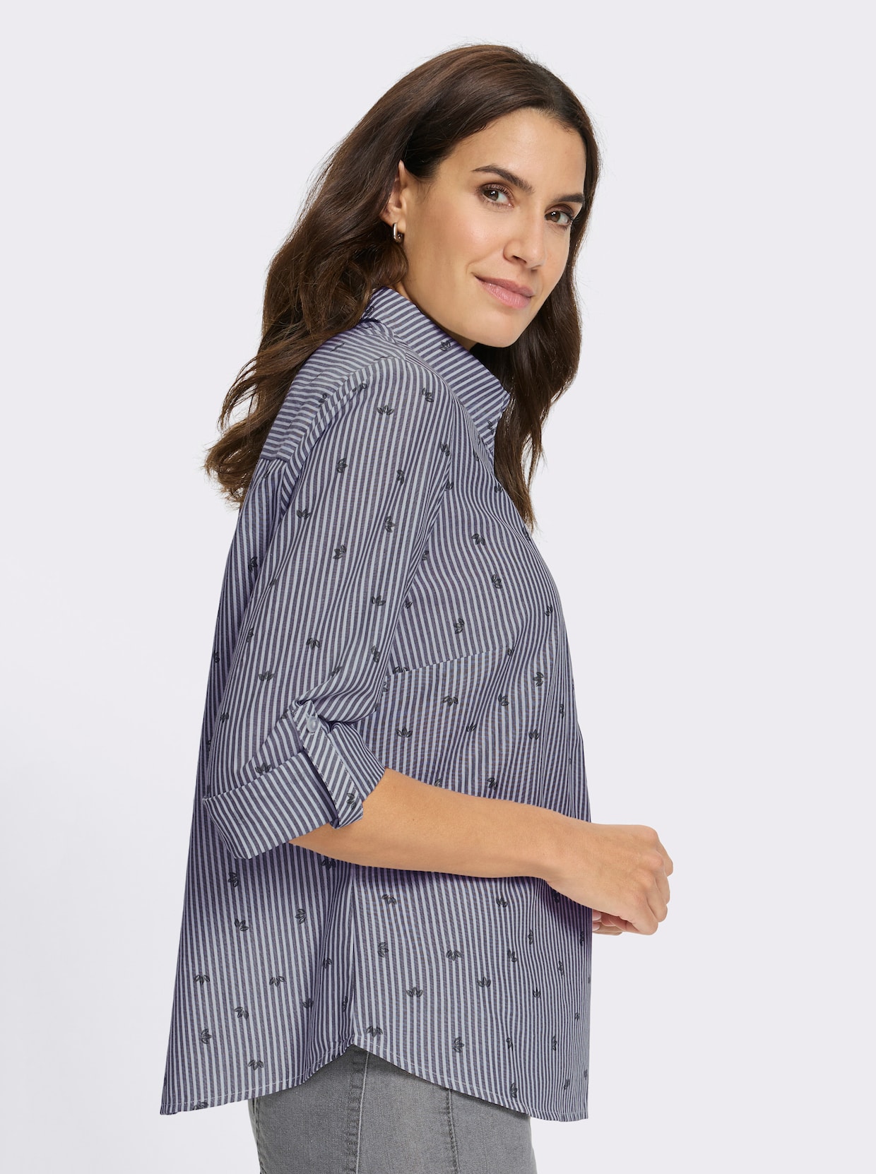 Baumwollbluse - marine-gestreift
