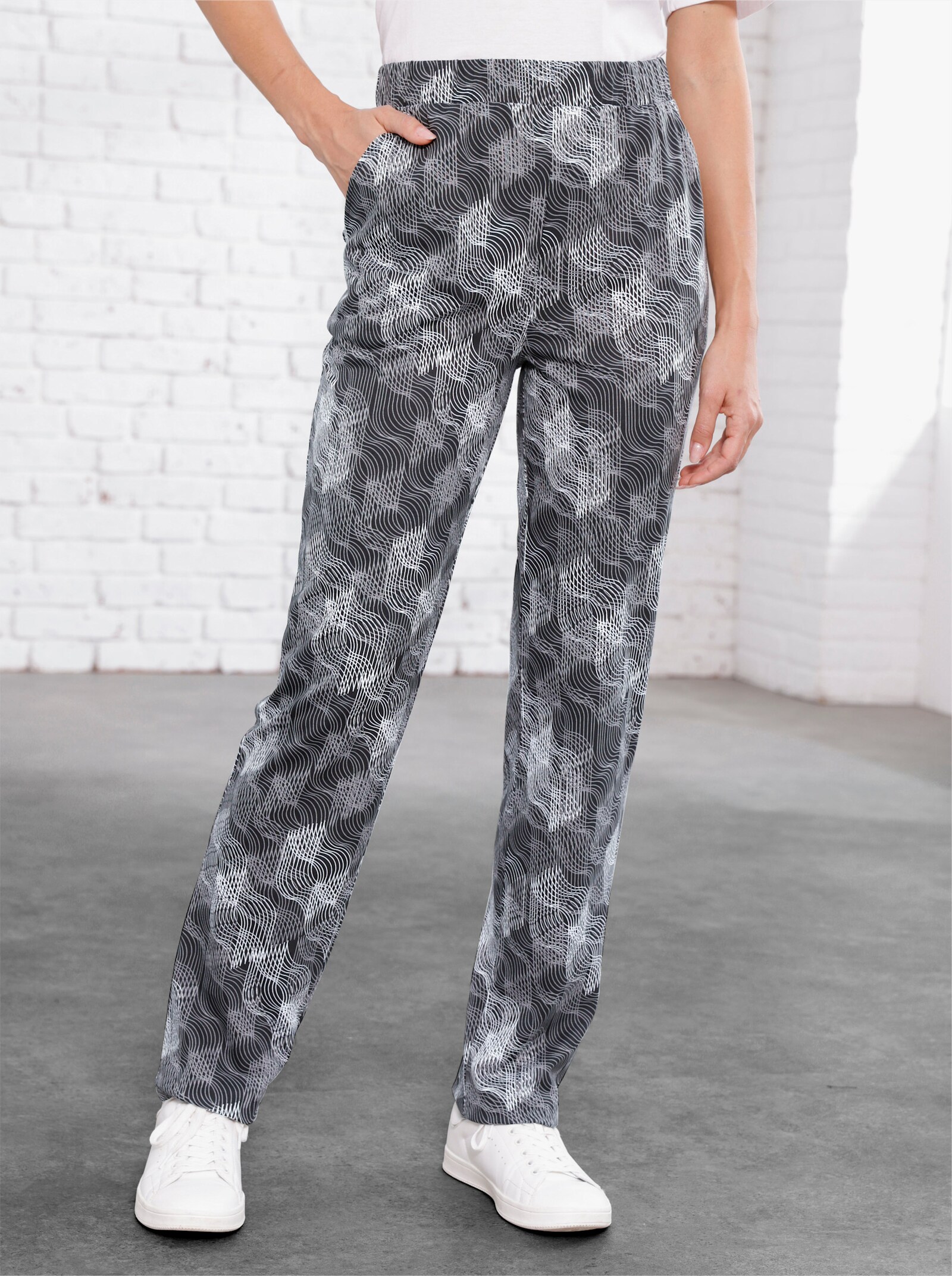 Vrijetijdsbroek van puur katoen - zwart/grijs geprint