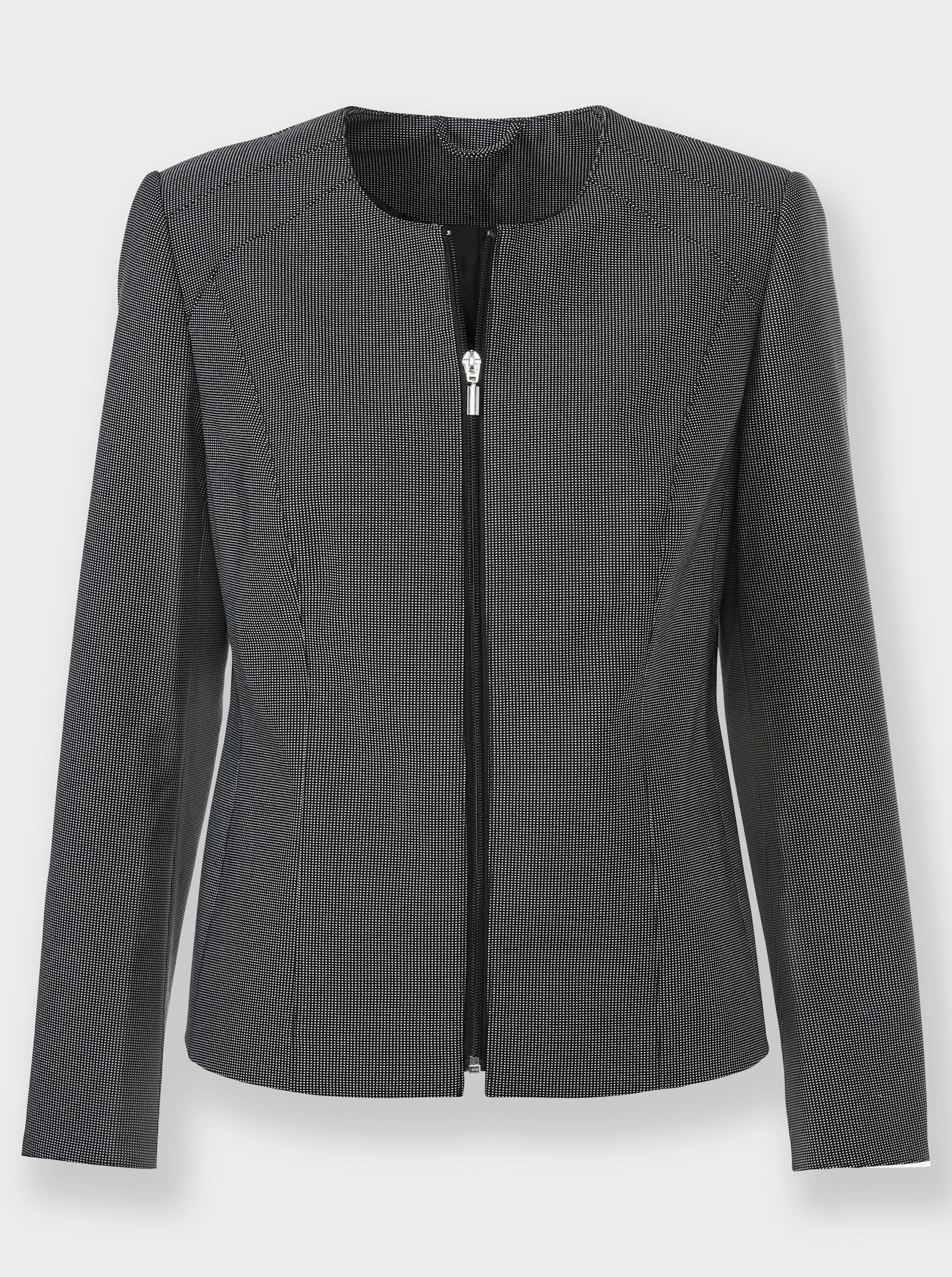 Jacquardblazer mit Reißverschluss - schwarz-hellgrau-gemustert