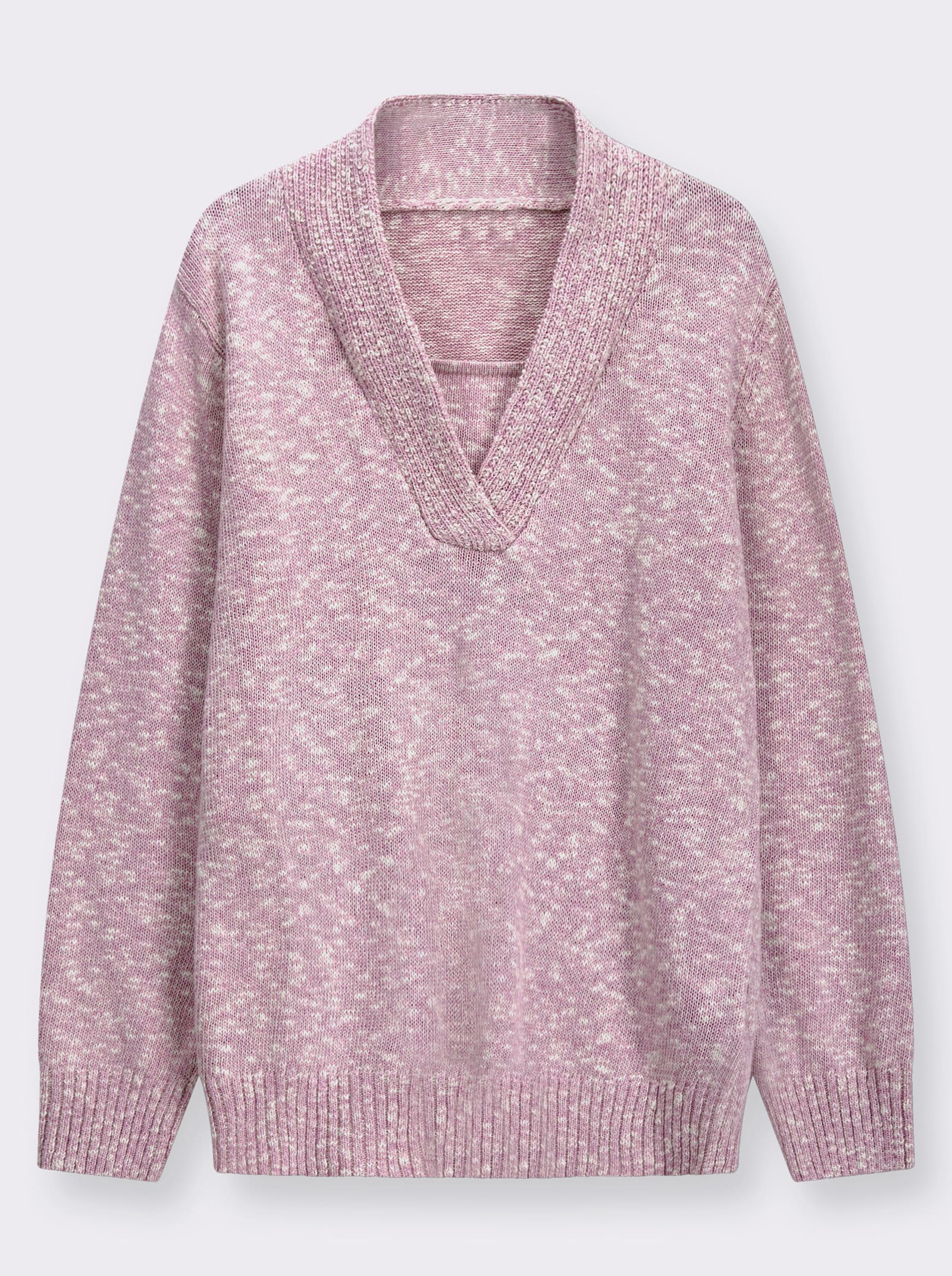V-Ausschnitt-Pullover in 2-in-1-Optik - orchidee-meliert
