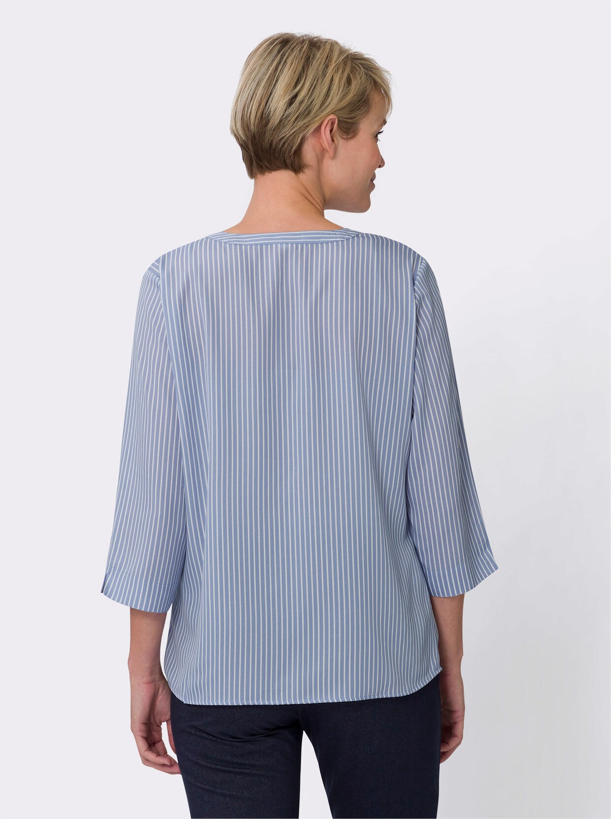 Comfortabele blouse - duifblauw/ecru gestreept