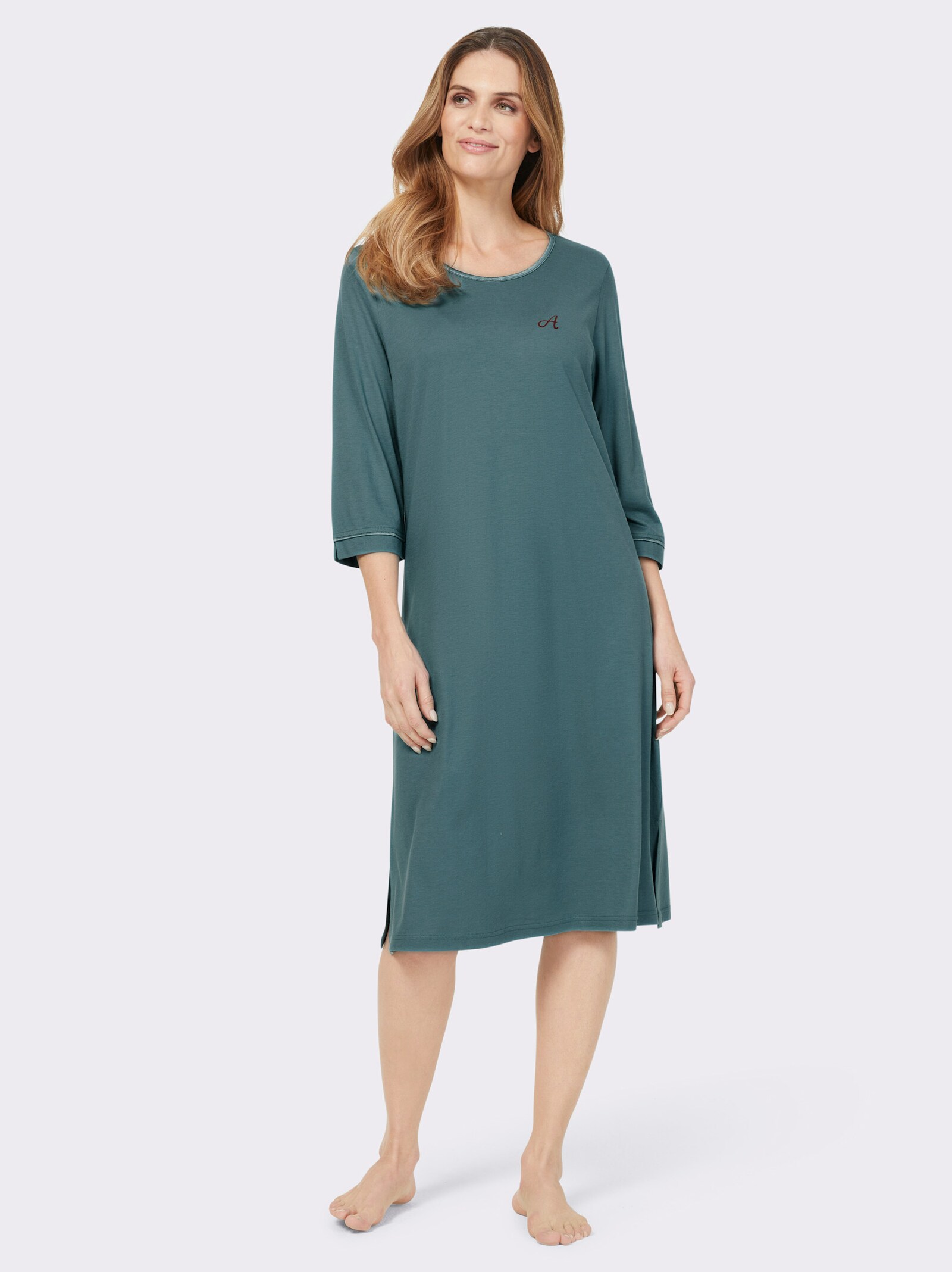 Ascafa Nachthemd mit platziertem Druck vorne - petrol