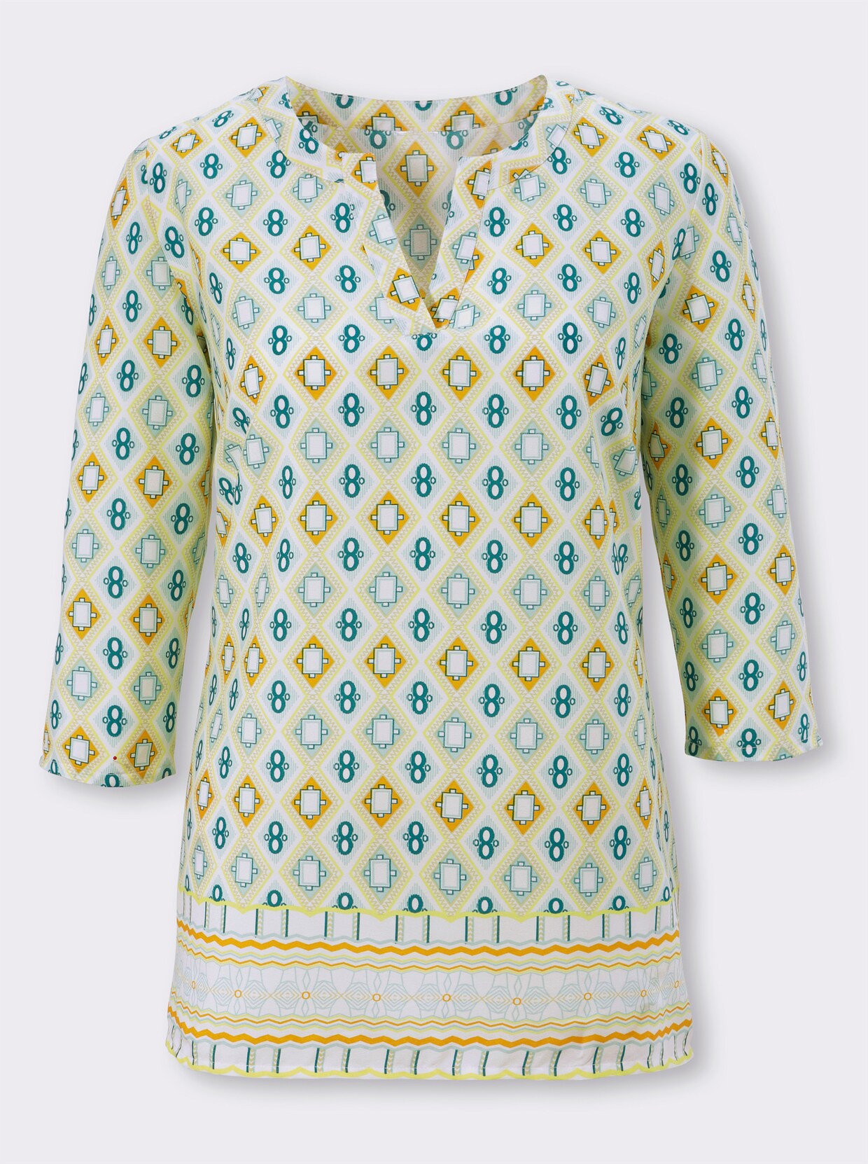 Comfortabele blouse - aquapetrol/citroen bedrukt