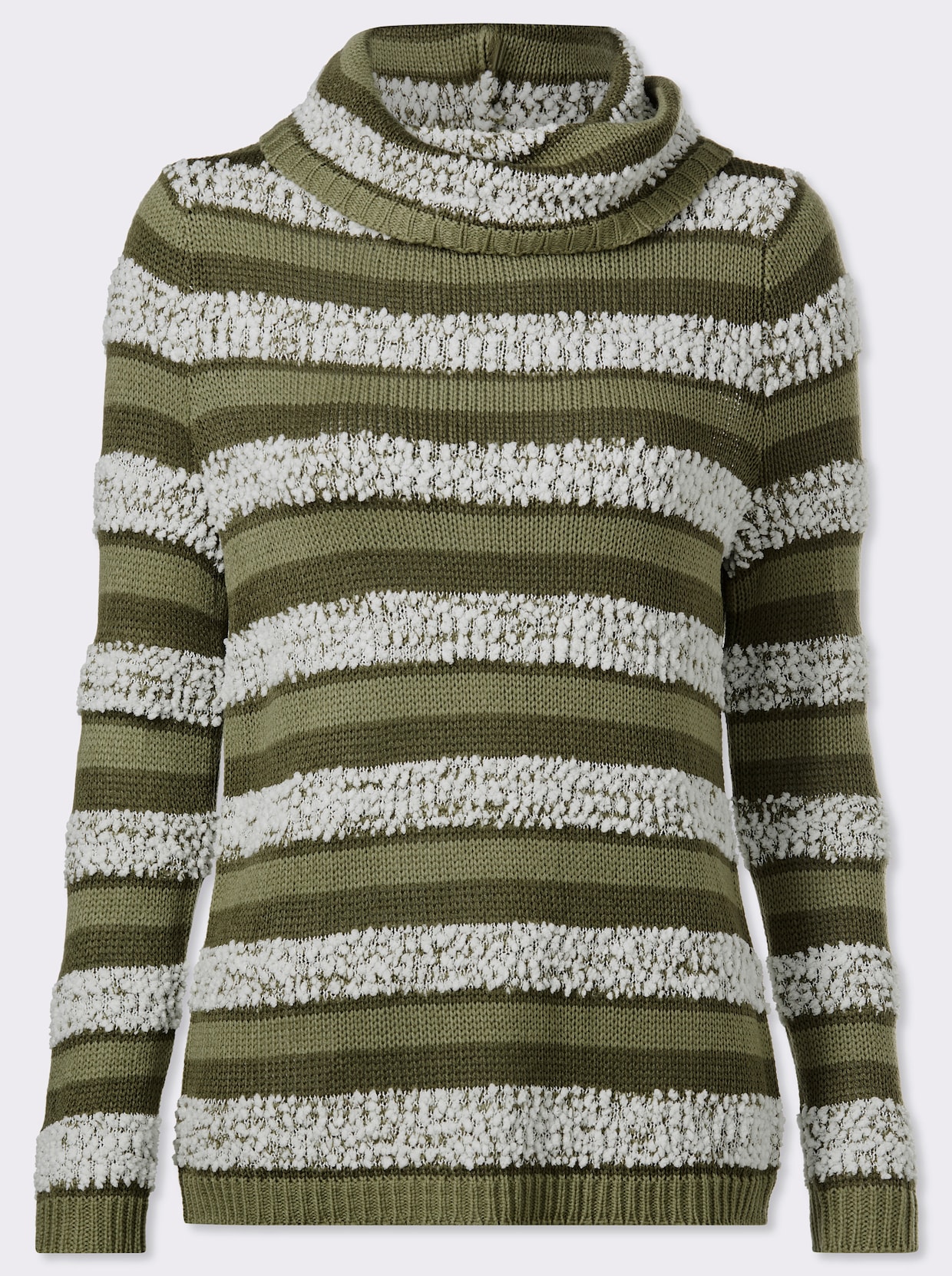 Svetr s rolákovým límcem s efektní přízí - olivová-ecru-vzor