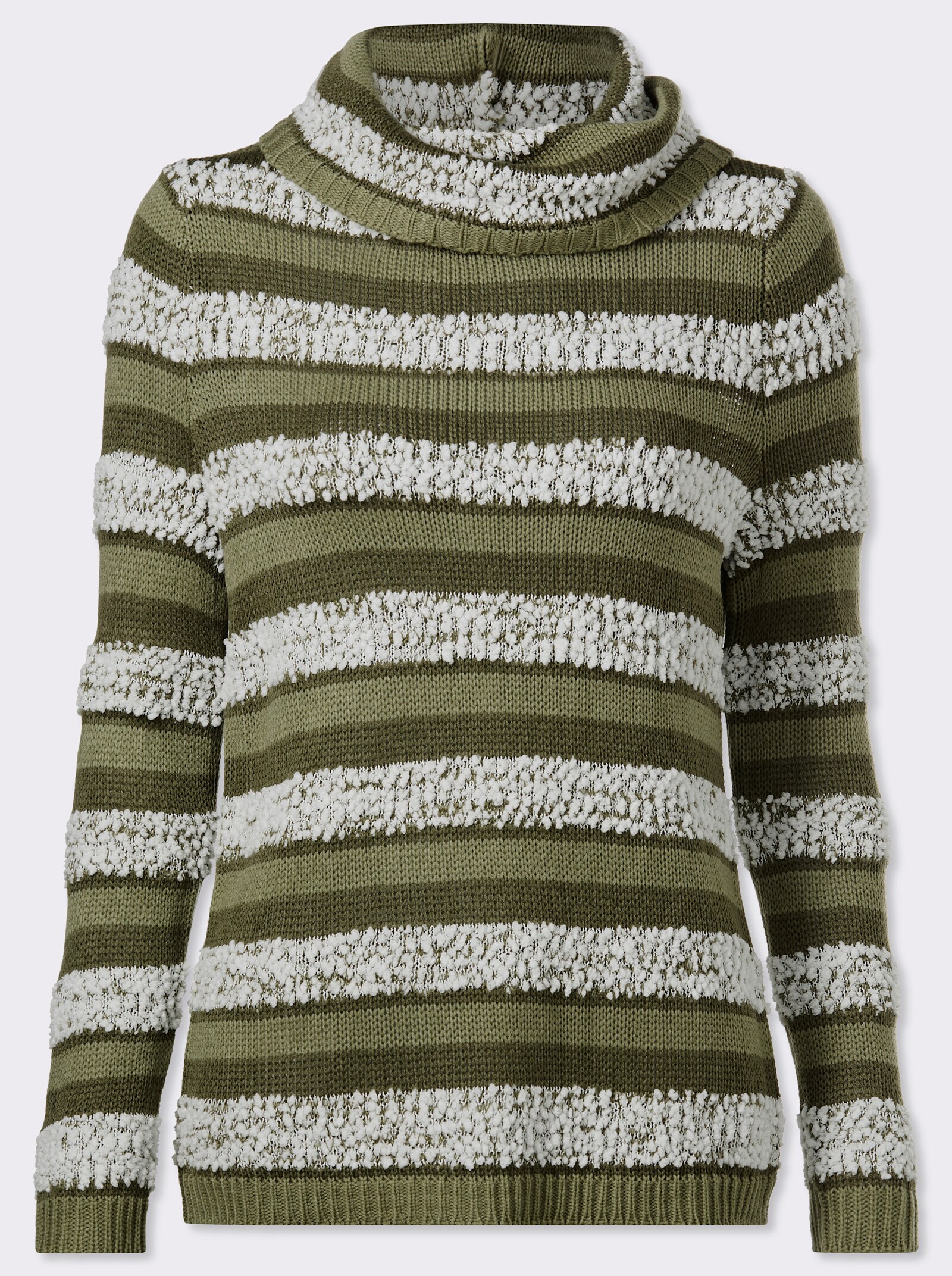 Rollkragenpullover mit Effektgarn - oliv-ecru-gemustert