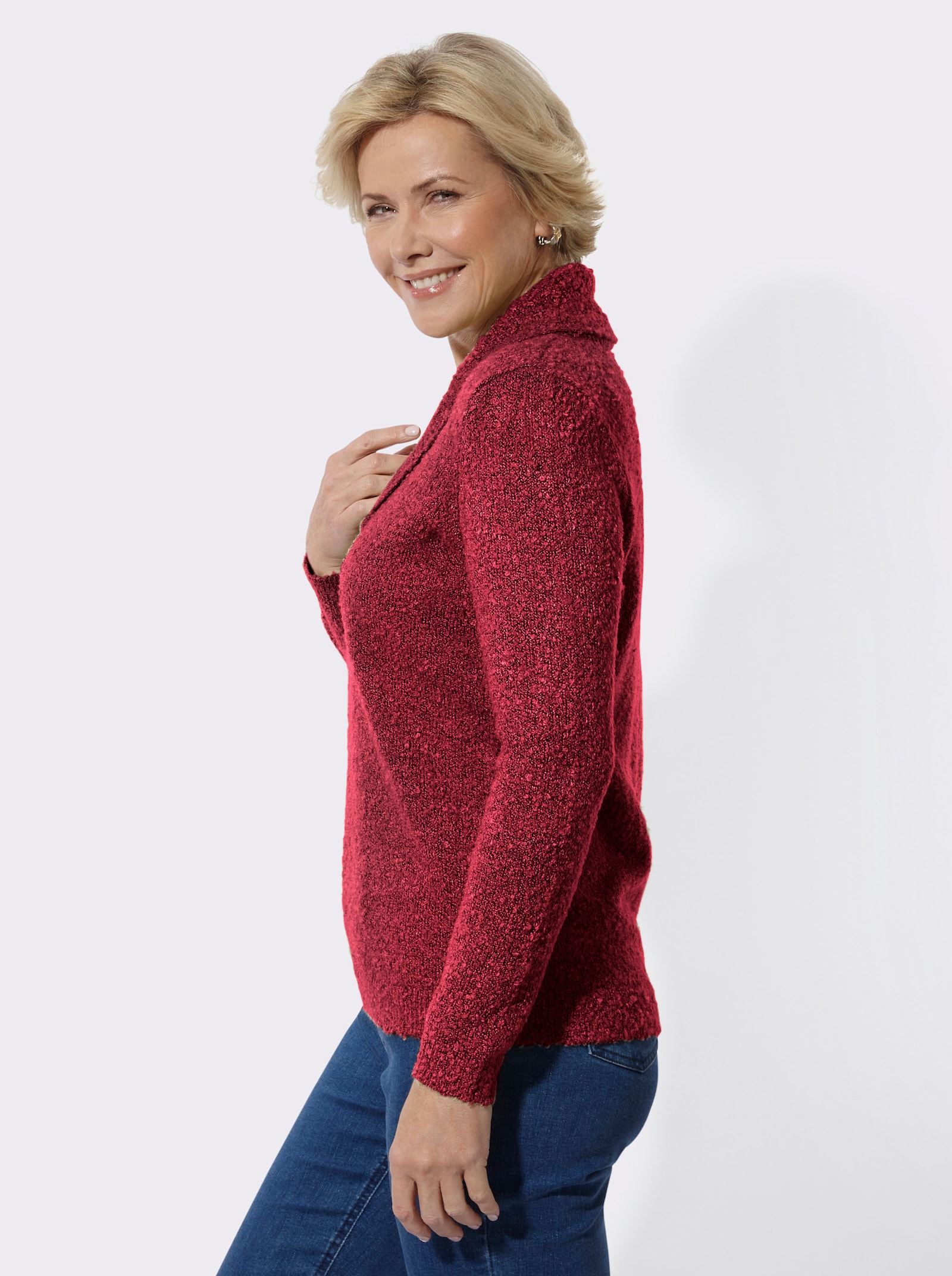 Pullover in 2-in-1-Optik mit Schalkragen - kirsche