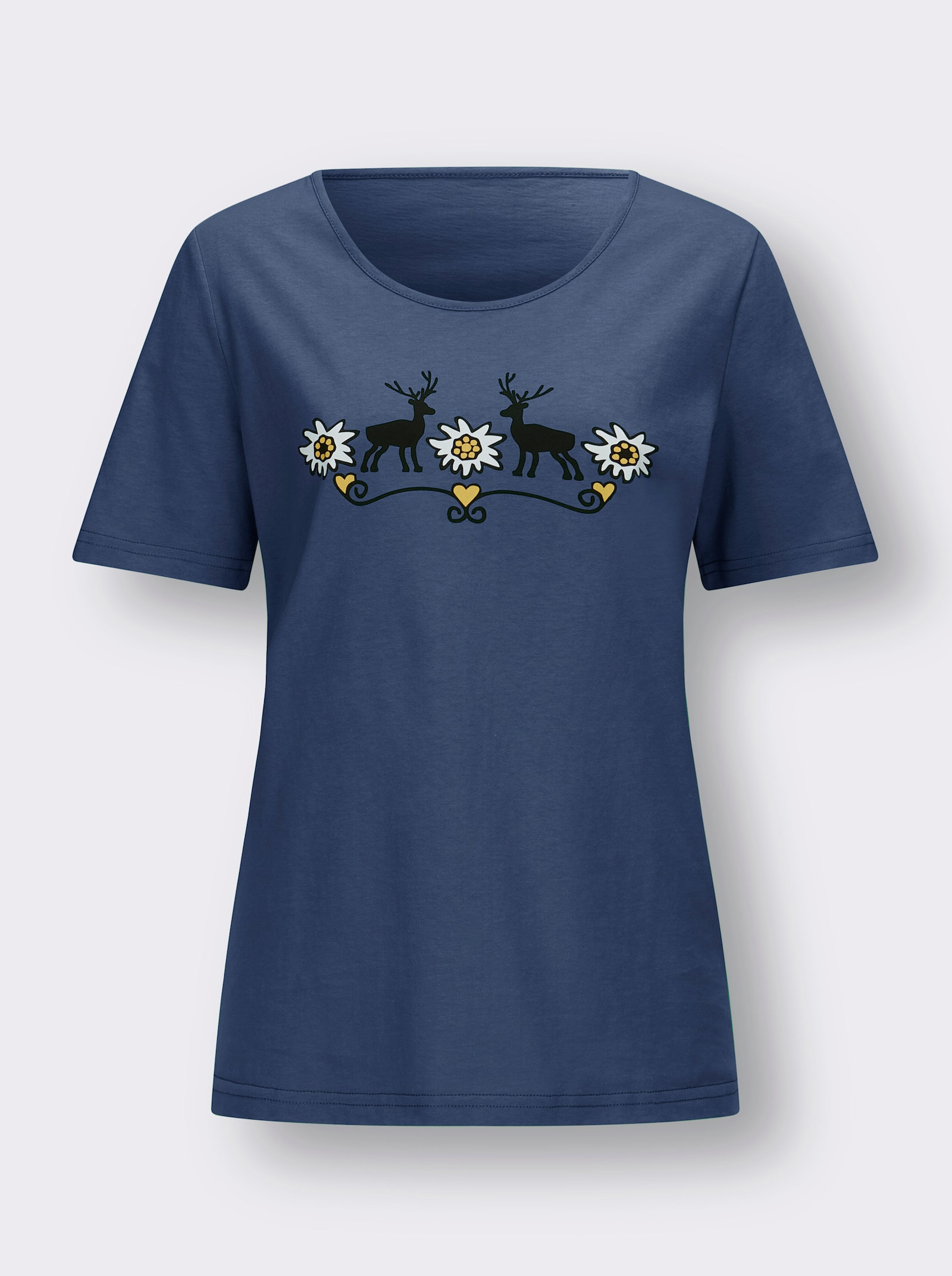 Trachtenshirt mit Rundhals-Ausschnitt - jeansblau