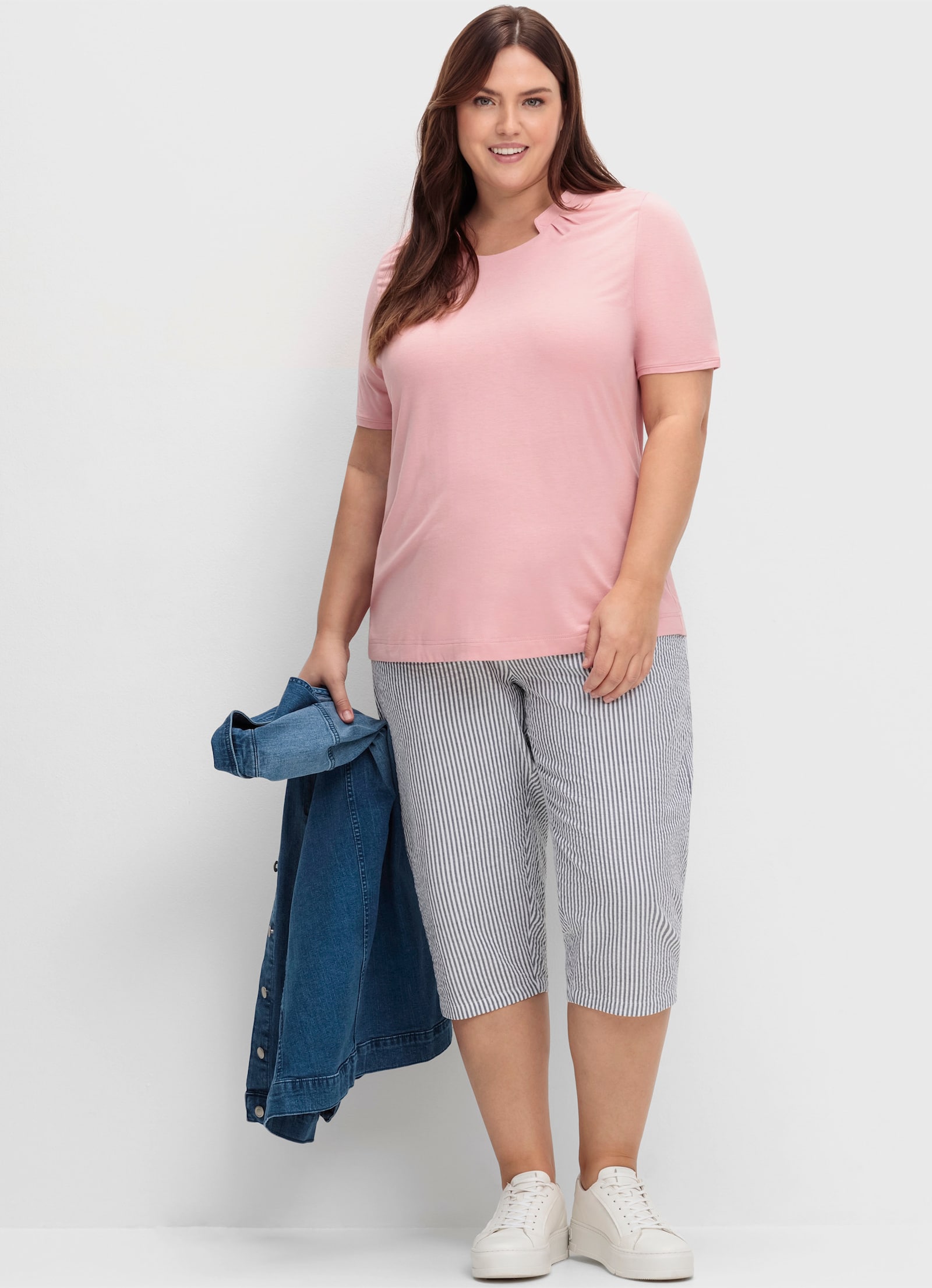 Kurzarmshirt mit Falten vorne - rosenquarz