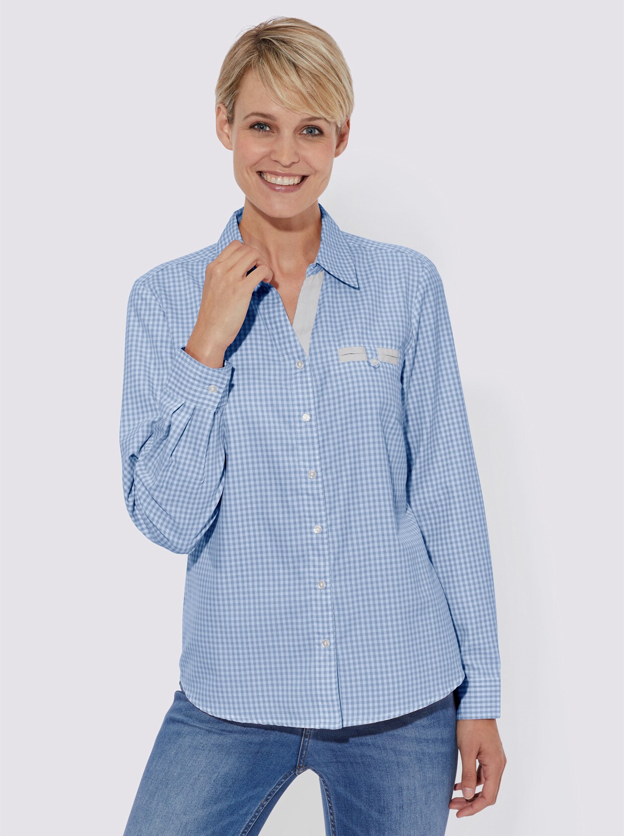 Karobluse - hellblau-weiß-kariert