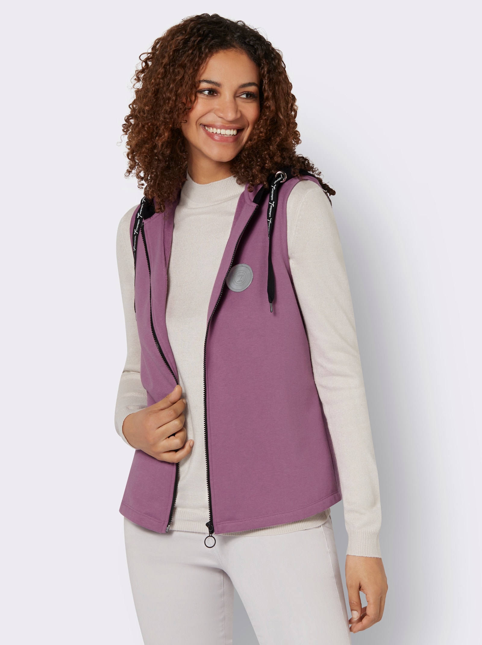 Sweatweste mit Schriftzug-Bindeband - violett