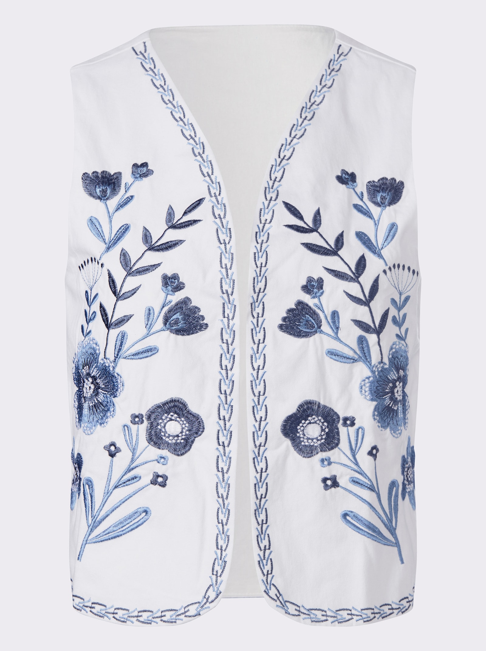 Jeansweste mit Hakenverschluss - weiß-bleu-gemustert