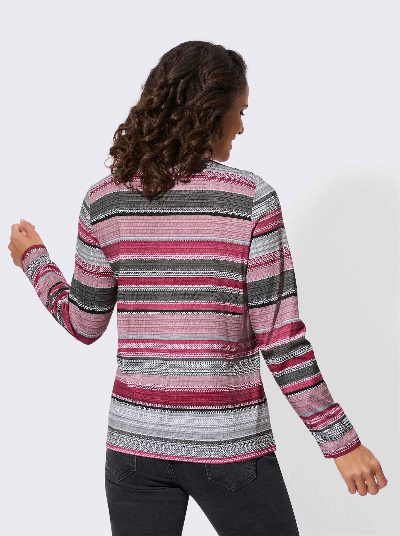 Streepjesshirt in mix van katoen en modal - bordeaux/grafiet gestreept