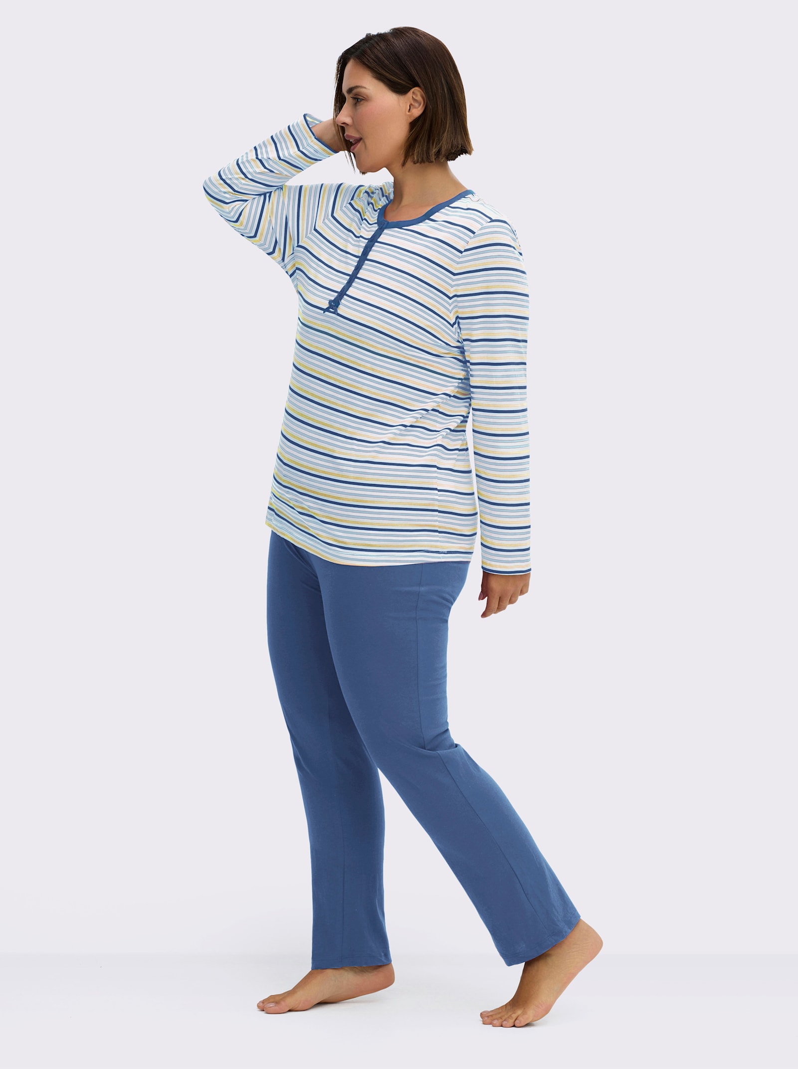 wäschepur Schlafanzüge aus reiner Baumwolle - jeansblau + jeansblau-geringelt