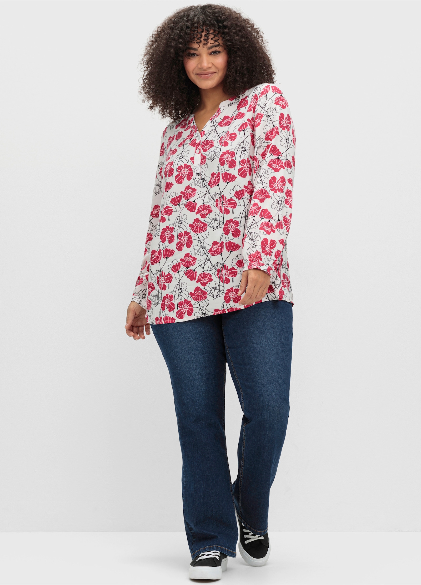 sheego Tuniek met bloemenprint rondom - ecru gedessineerd