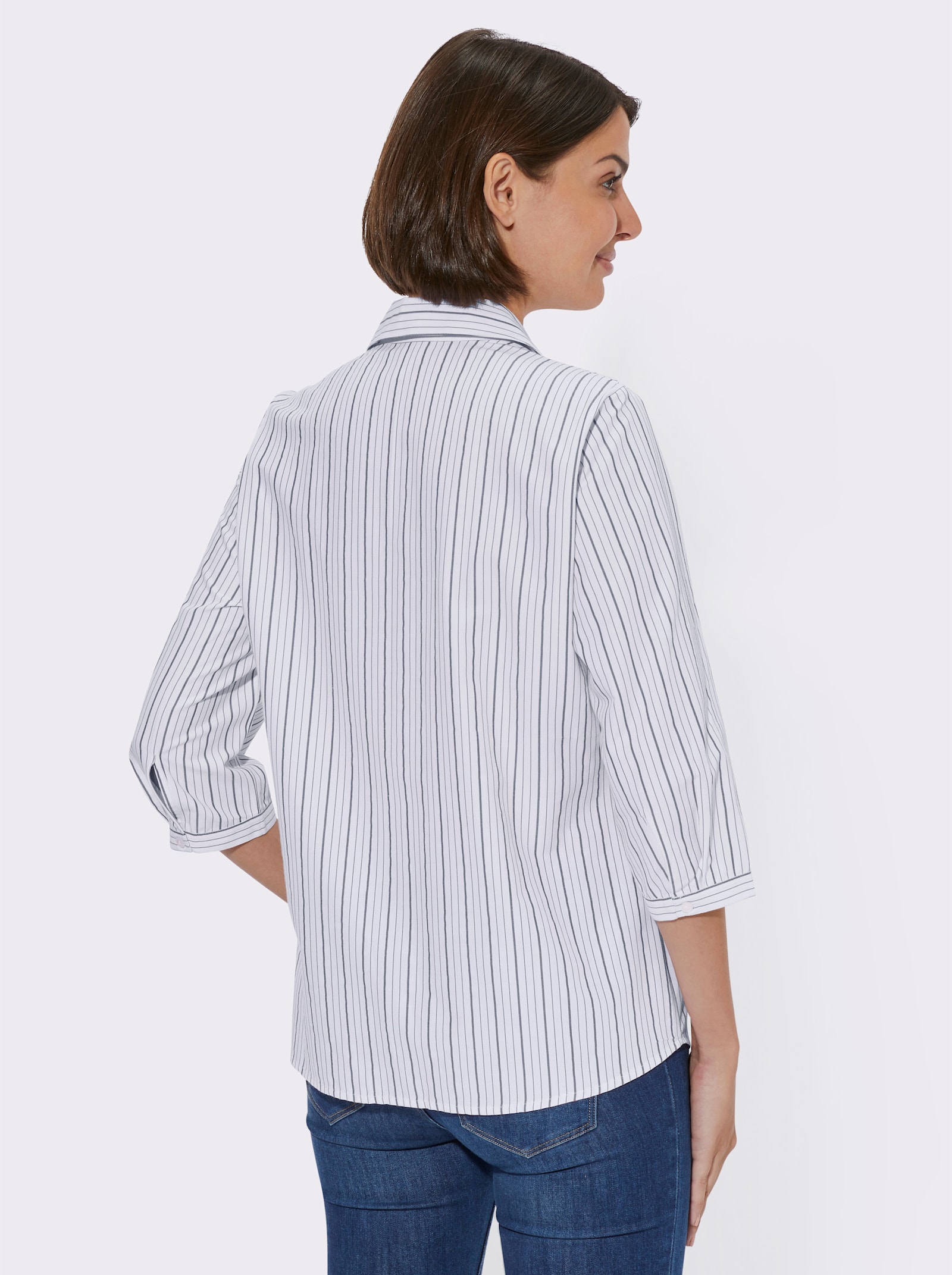 Hemdbluse mit 3/4-Ärmeln, gestreift - dunkelblau-gestreift