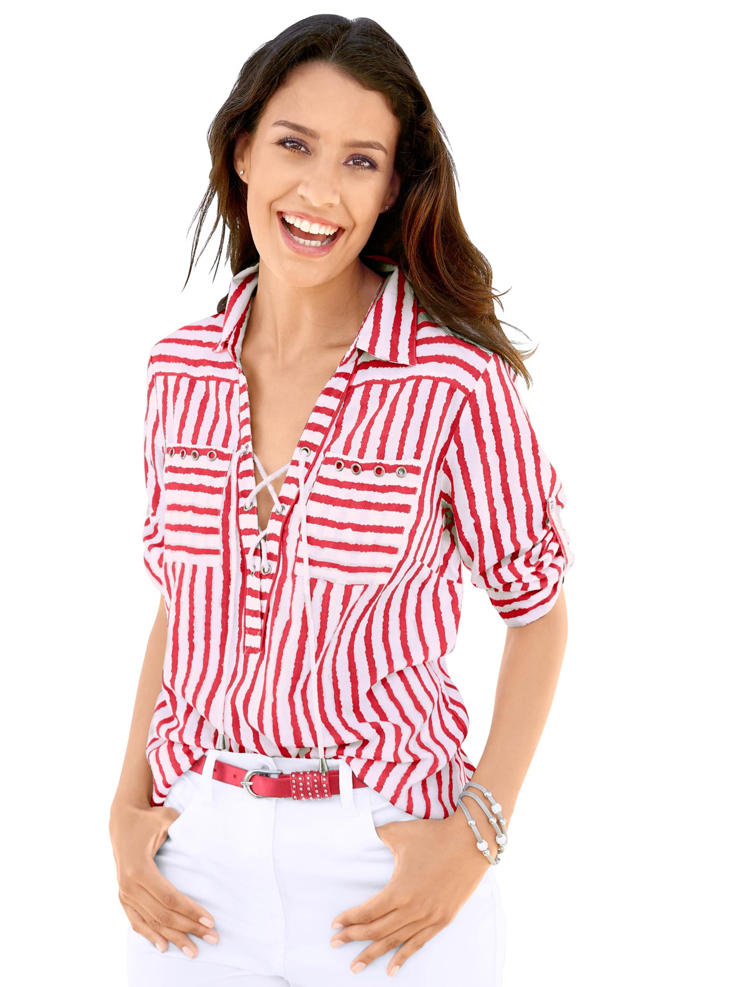 Gestreifte Bluse - koralle-weiß-gestreift