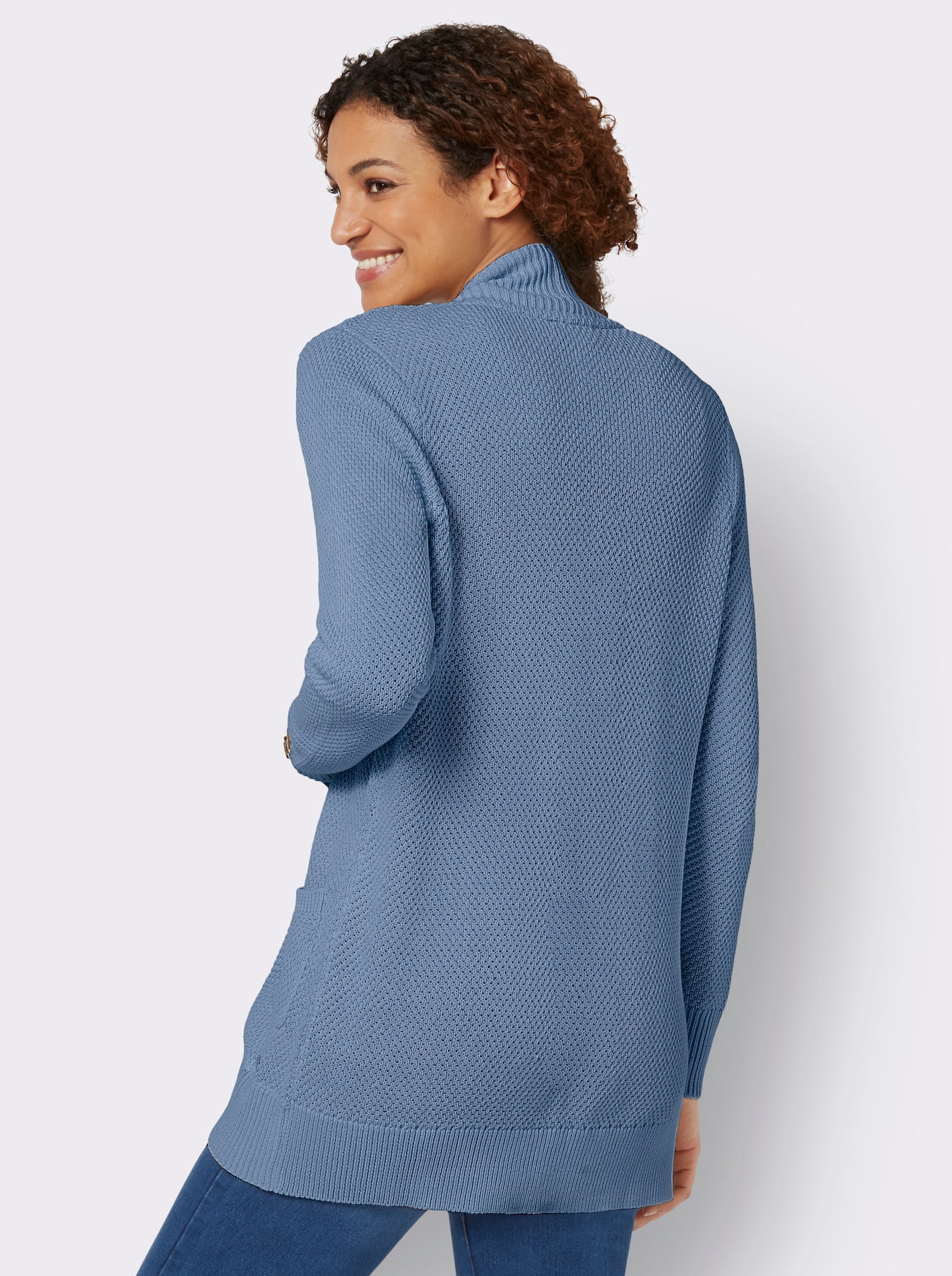 Lang vest met structuurpatroon - middenblauw