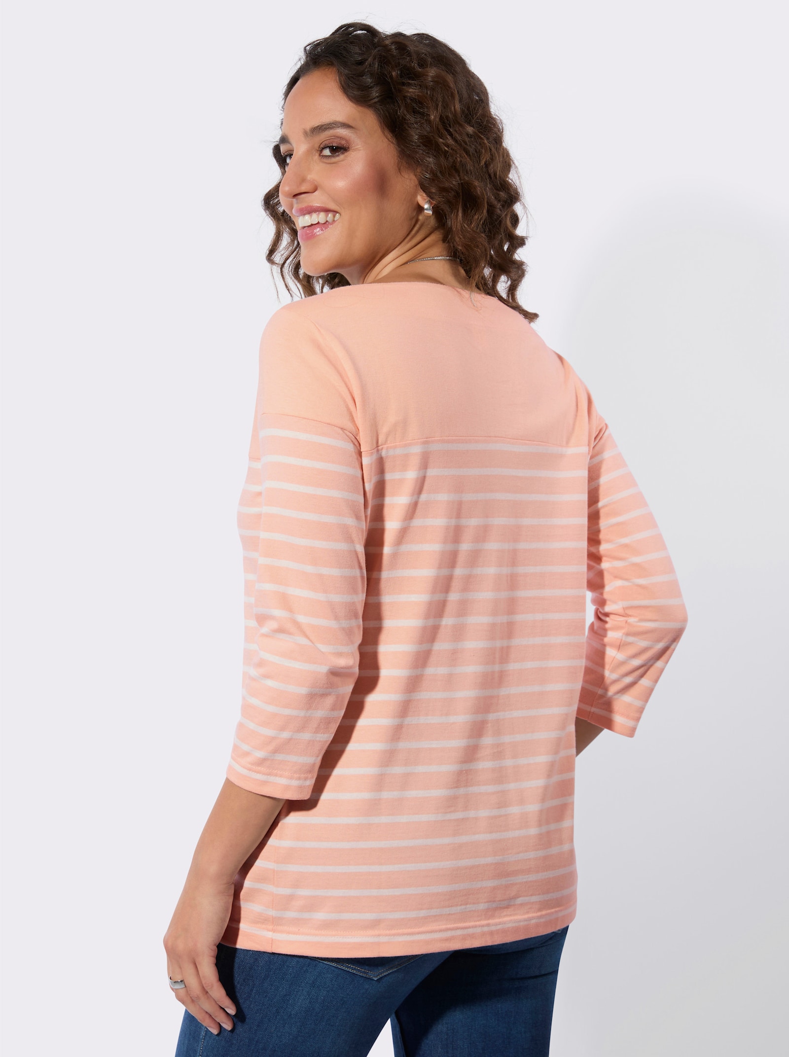 Ringelshirt mit 3/4 Ärmeln - puder-ecru-geringelt