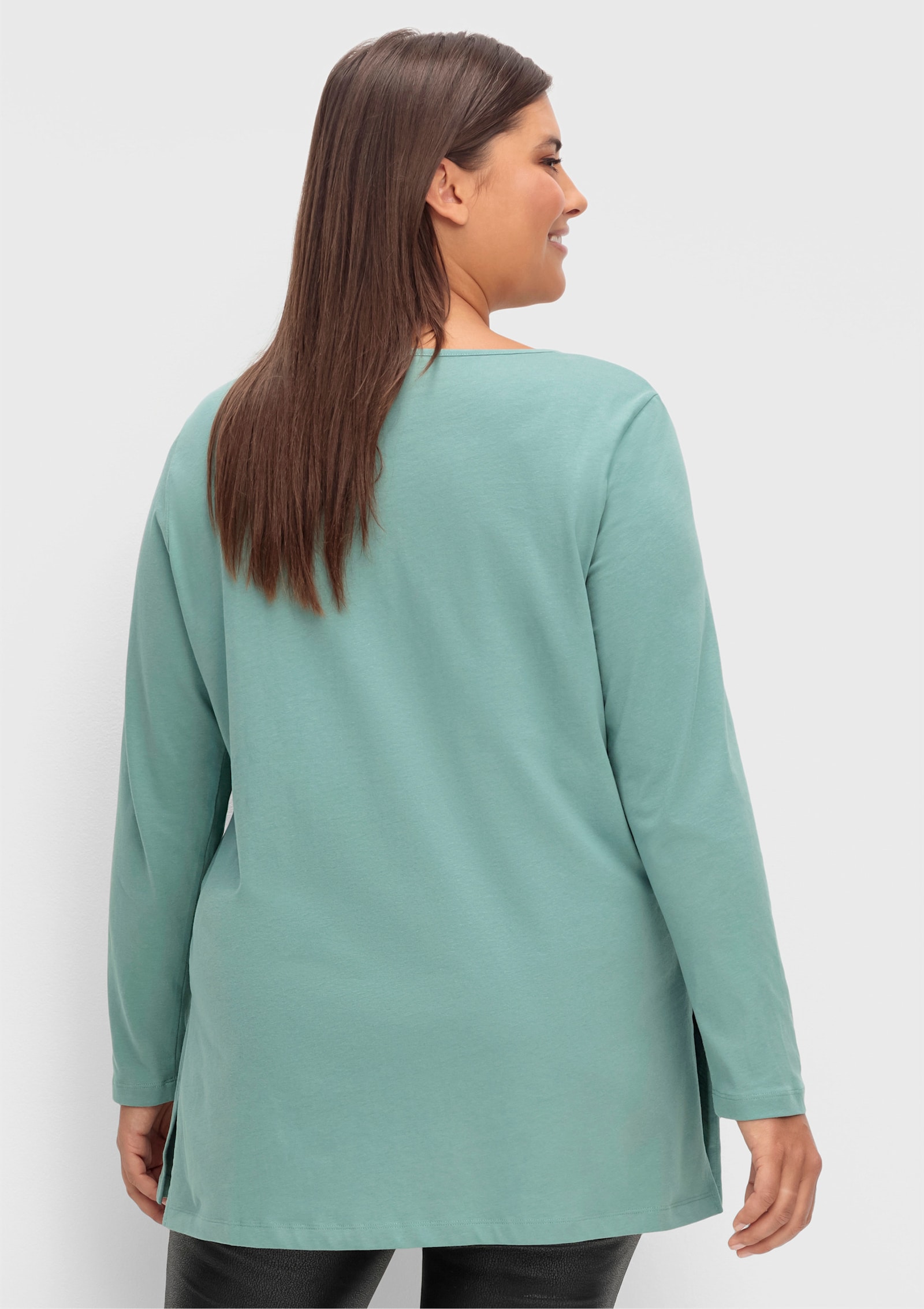 Langarmshirt mit hohen Seitenschlitzen - jade