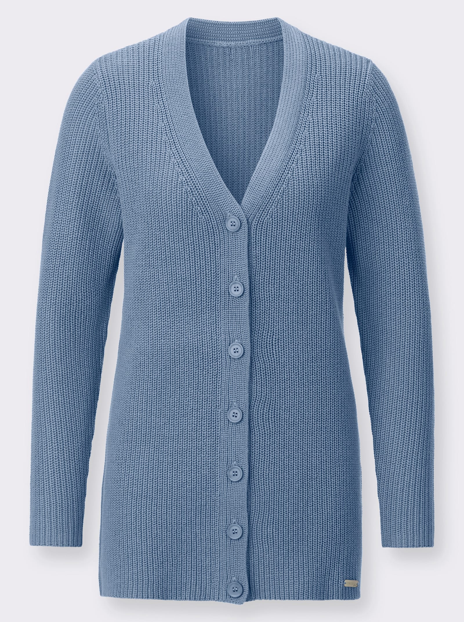 Longstrickjacke mit feiner Rippstruktur - bleu