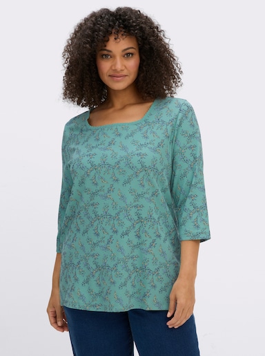 sheego 3/4-Arm-Shirt mit Karree-Ausschnitt - salbei-rauchblau-bedruckt