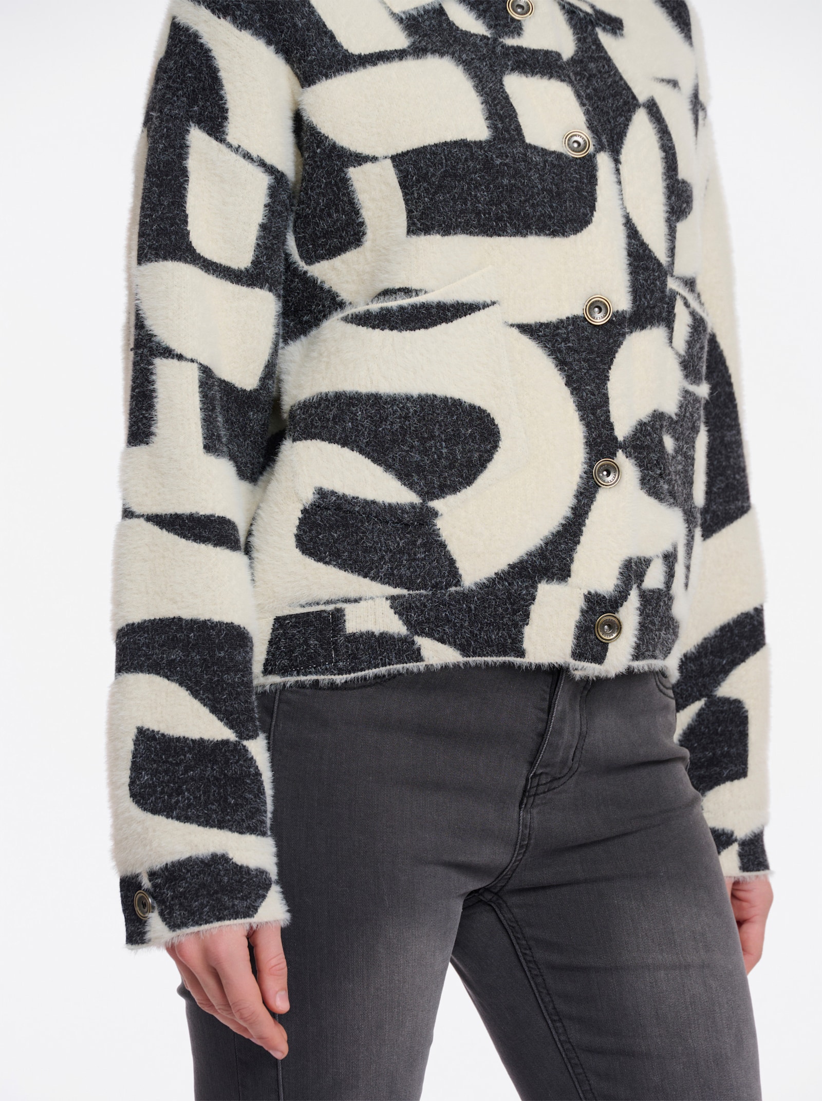 Rino & Pelle Strickjacke mit Jacquard-Dessin - schwarz-ecru-gemustert