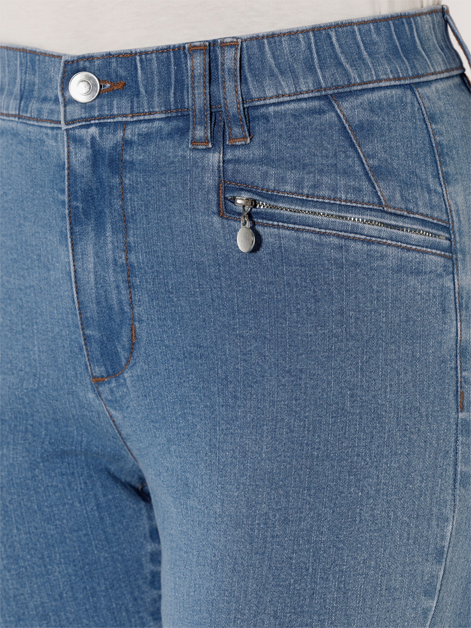 Jeans mit Reißverschluss-Taschen - blue-bleached