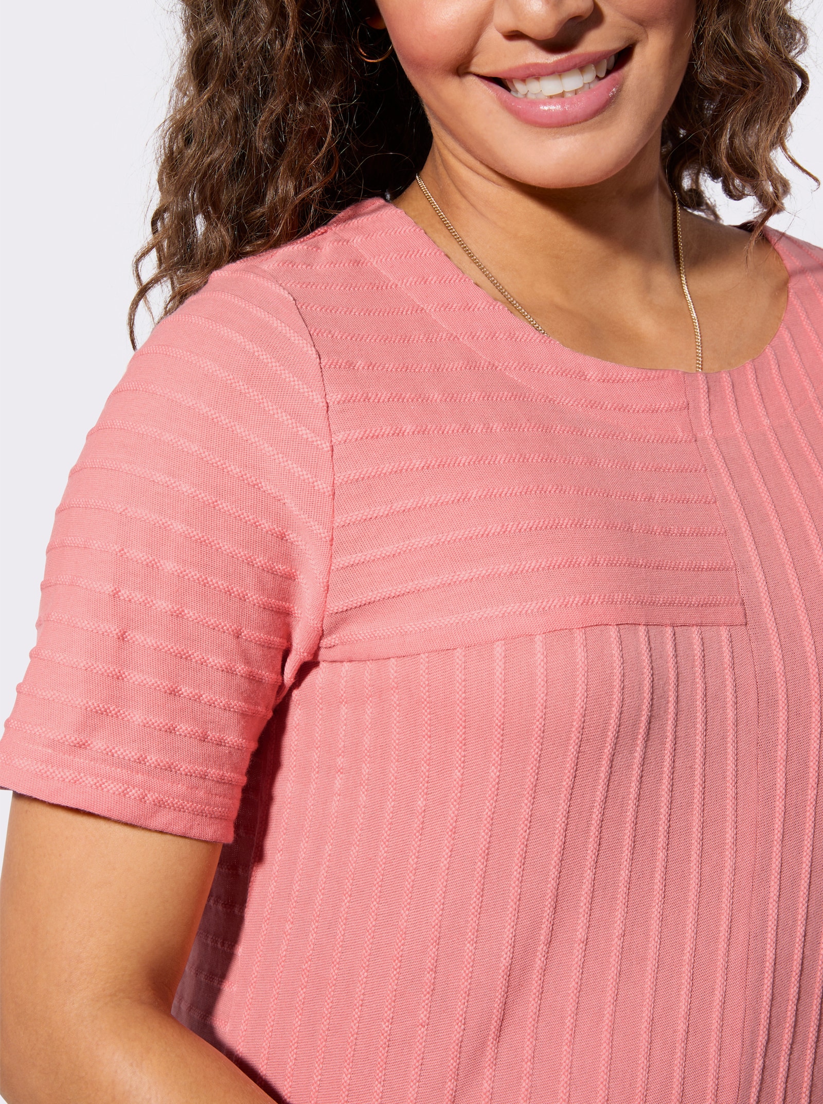 Shirt met korte mouw en structuurstrepen - flamingo