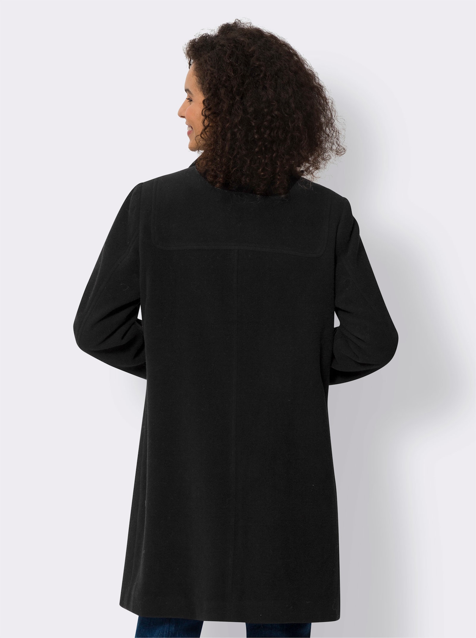 heine Dufflecoat mit Lederimitat-Details - schwarz