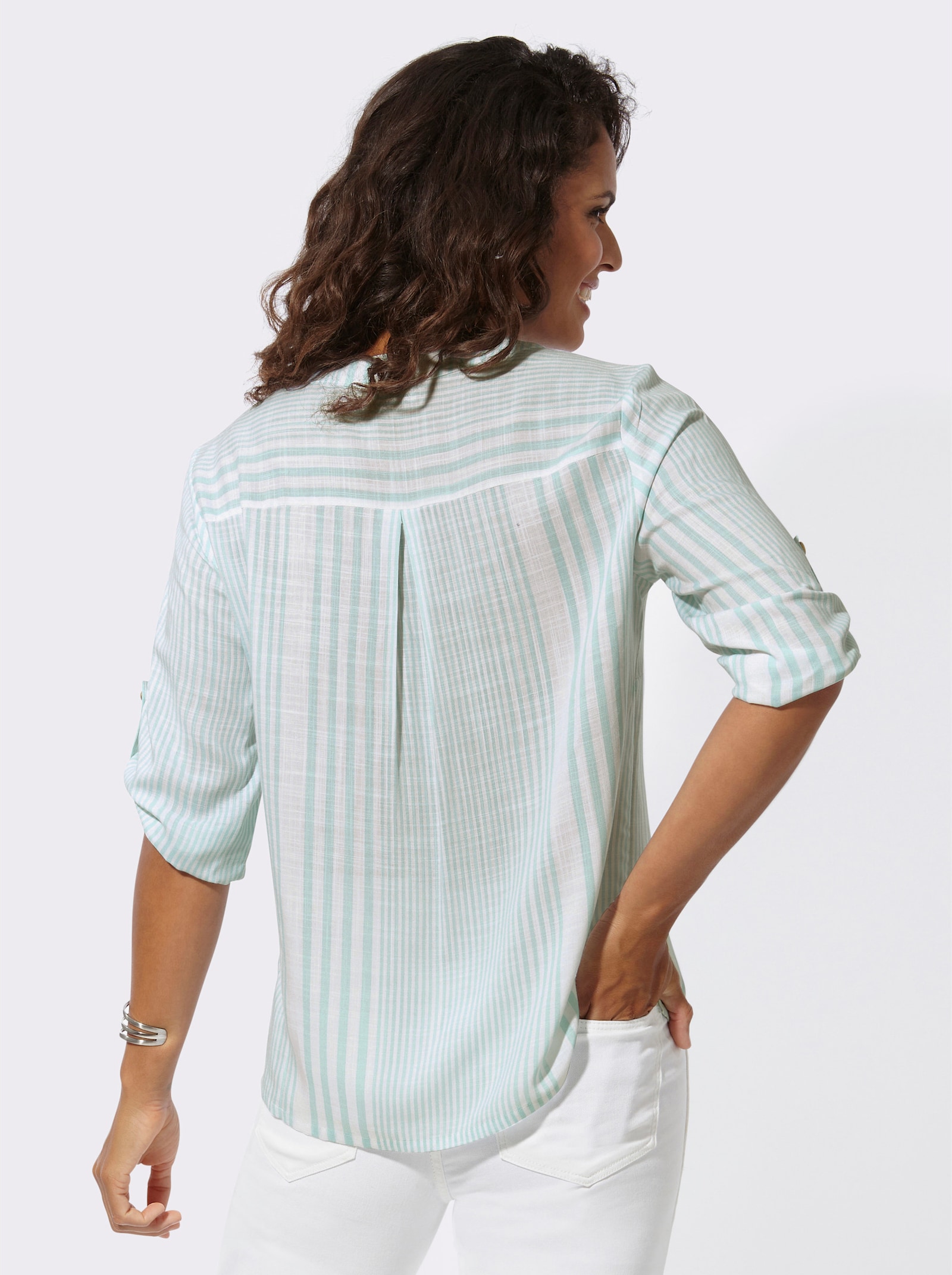 Gestreepte blouse met zijsplitten - mint/wit gestreept