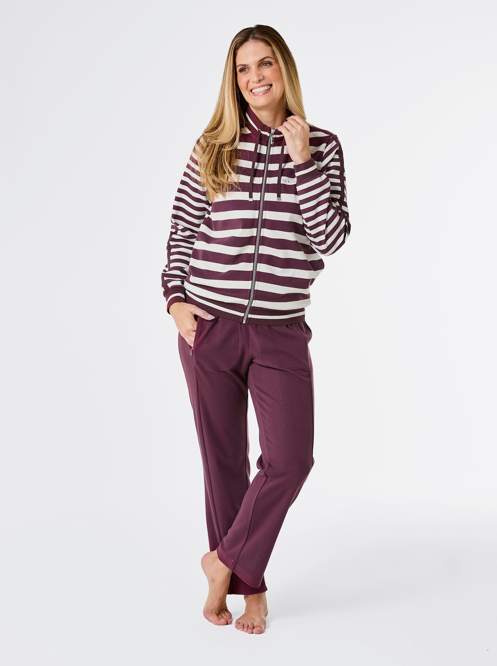 Hajo Huispak - bordeaux/wit gestreept