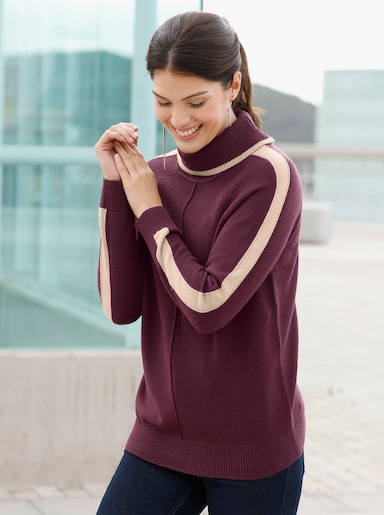Rollkragenpullover mit Raglan-Ärmeln - burgund-beige