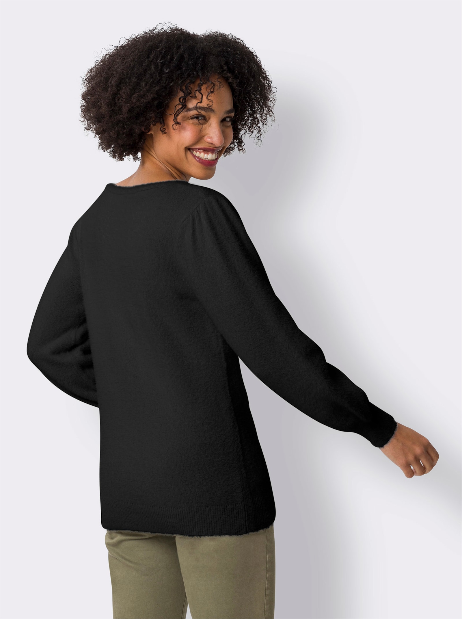 heine Langarm-Pullover aus Flauschgarn - schwarz