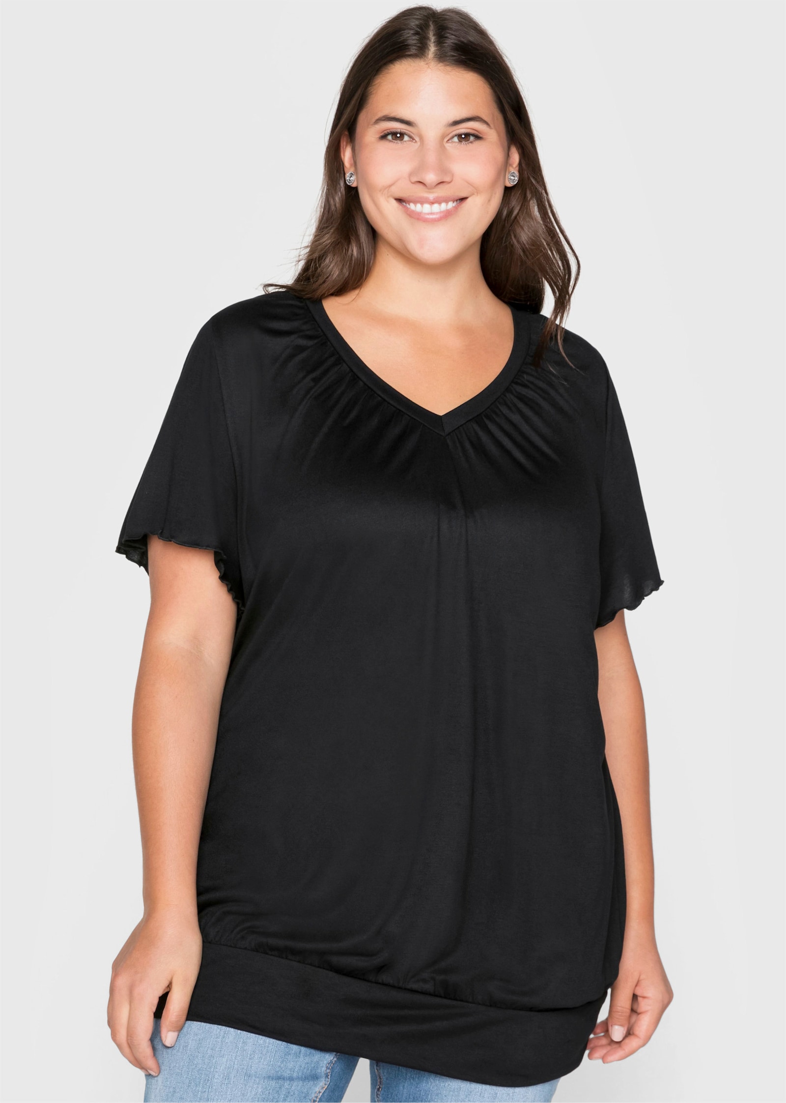 sheego T-shirt met brede band en vleermuismouwen - zwart