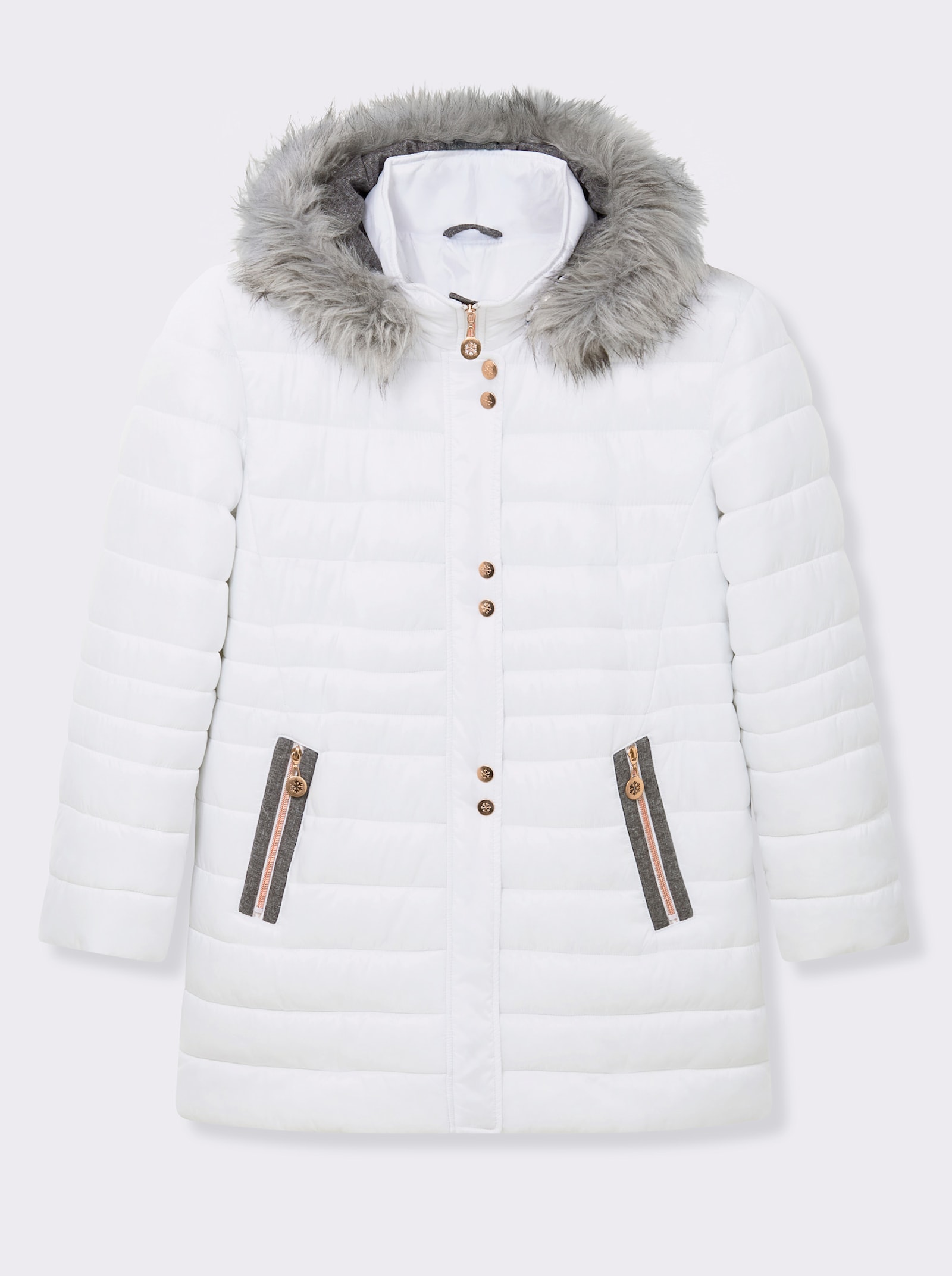 Steppjacke mit Pelz-Imitat - weiß