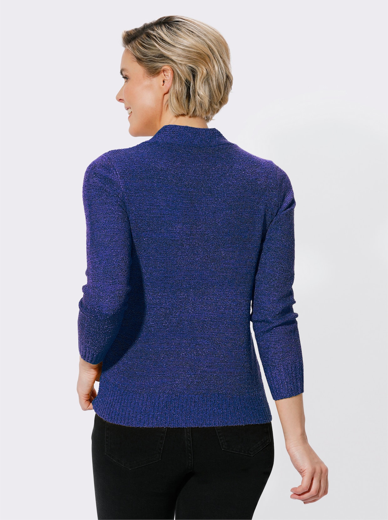 Bouclé-pullover - koningsblauw/zwart gedessineerd