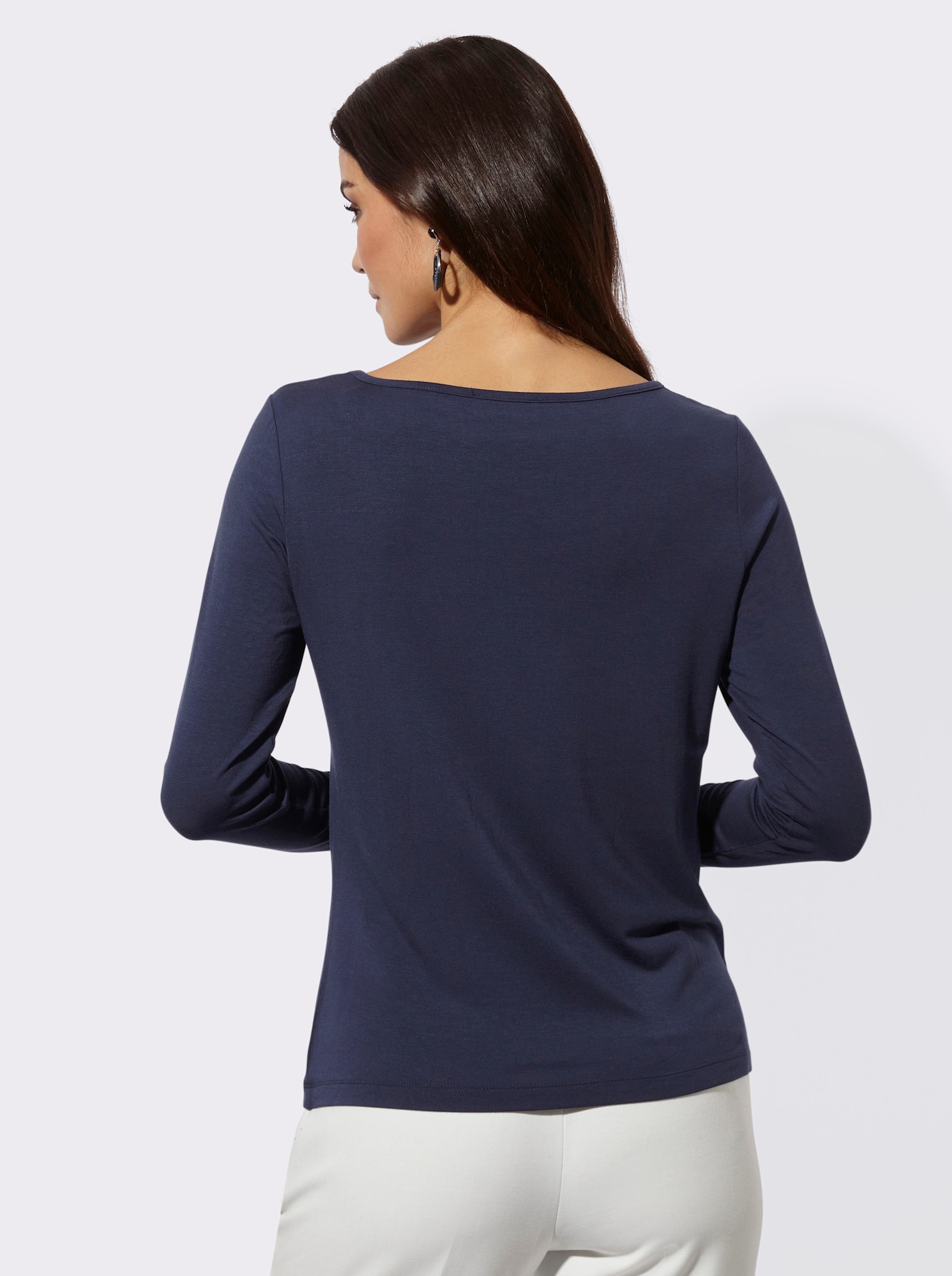 Langarmshirt mit Ziersteinchen - marine