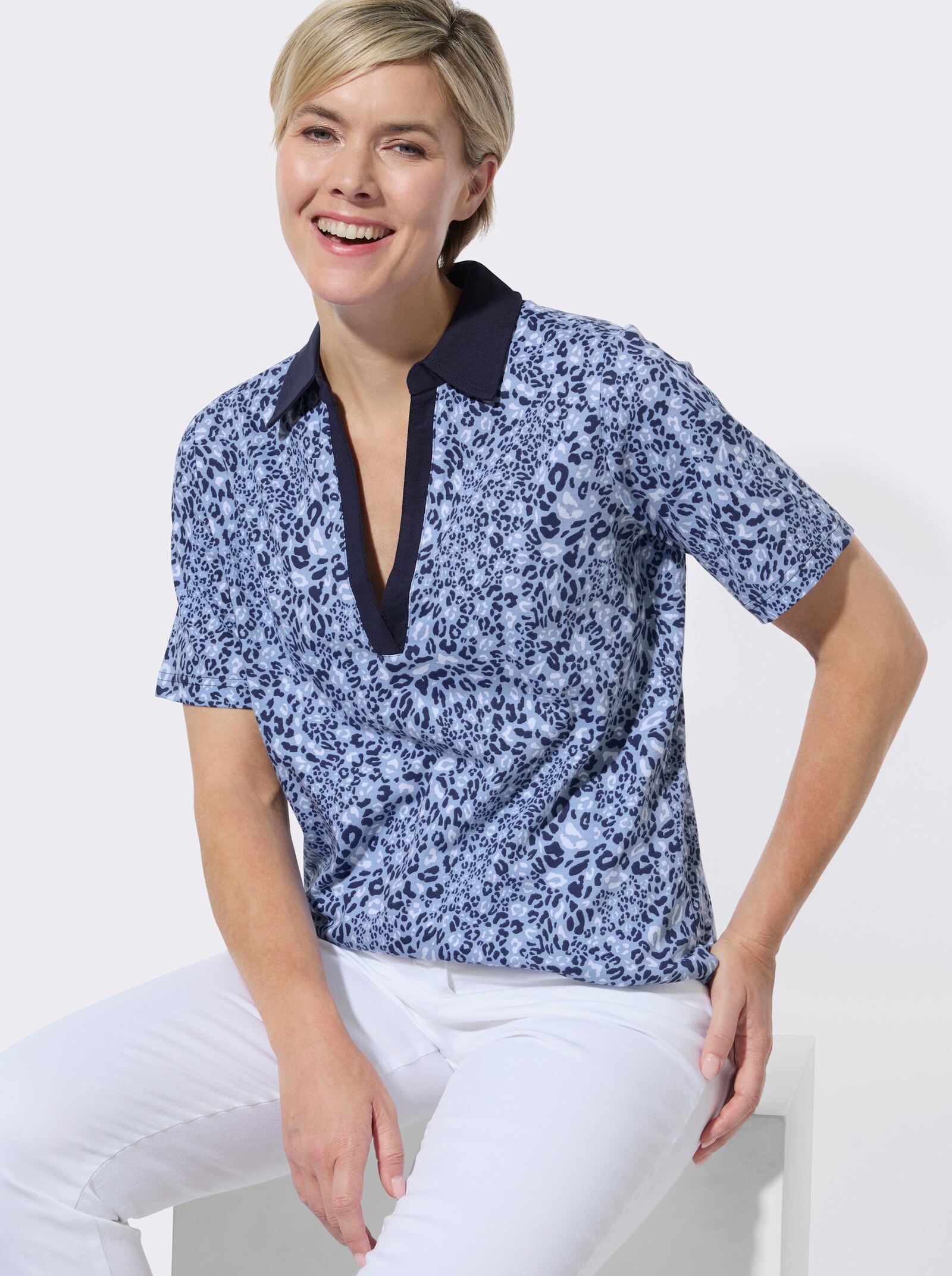 Poloshirt im Animal-Dessin - bleu-marine-bedruckt
